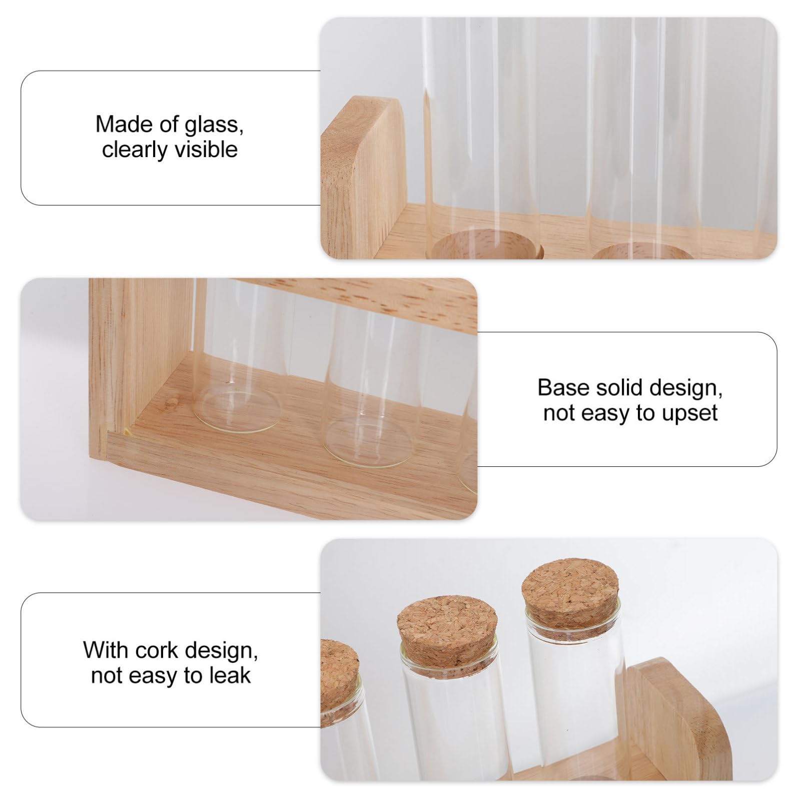 Hemobllo Porta Provette Design Semplice e Leggero per Esposizione Caffè in Legno e Vetro Comodo da Trasportare , per Cucine e Caffè