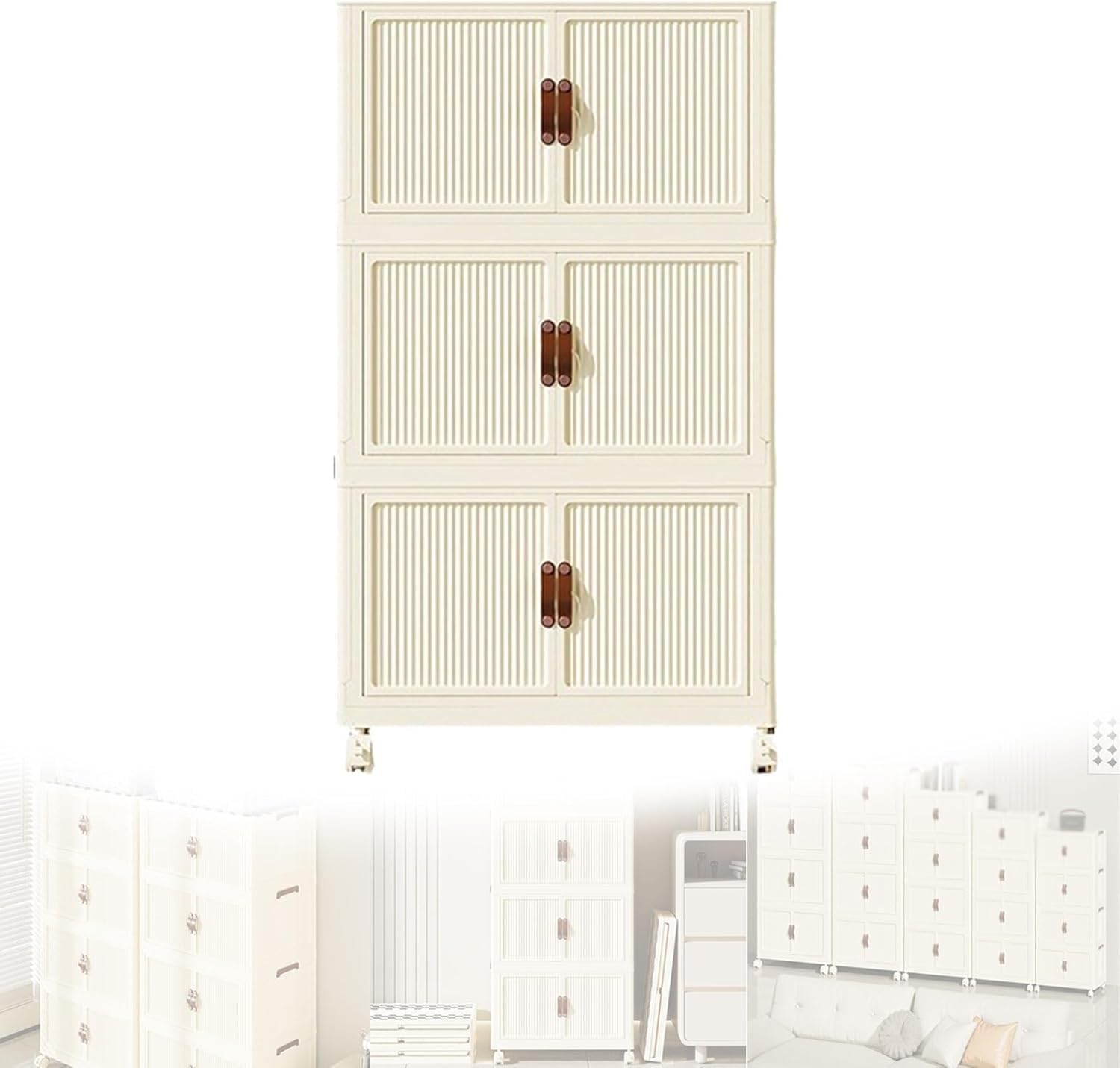 Bacs de rangement empilables pliables à 3 niveaux armoire en plastique de 49 cm avec portes