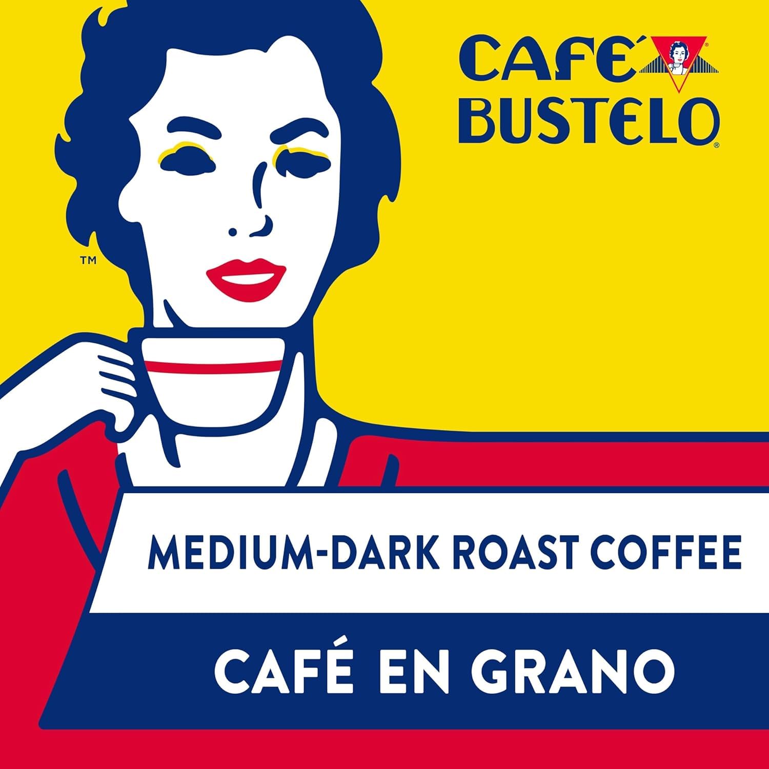 Café Bustelo Supreme by Bustelo Espresso Style Dark Roast Whole Bean Coffee, 16 Ounce (Pack of 8), Red