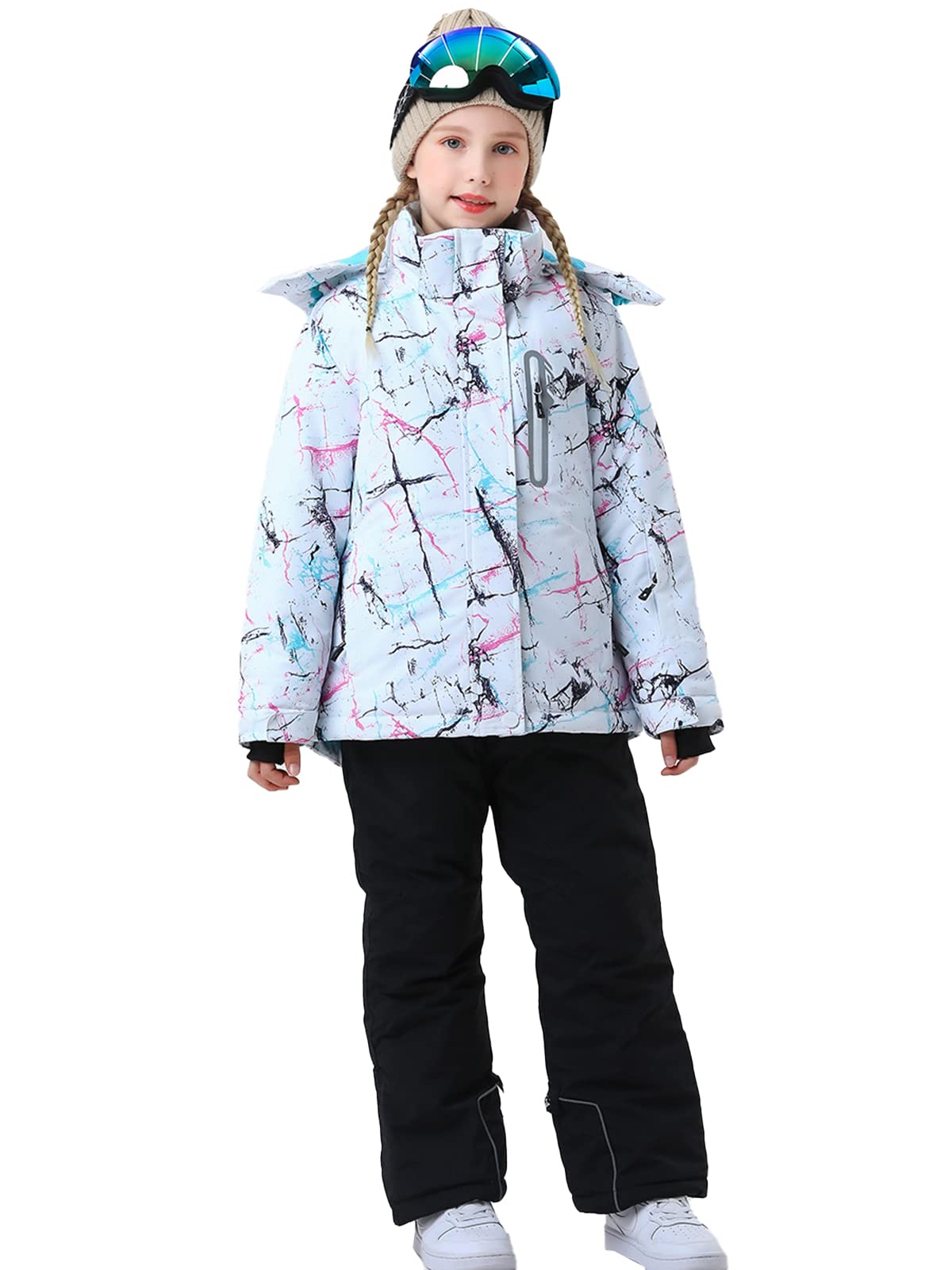 HOTIAN Giacca da sci per ragazzi e pantaloni, antivento, impermeabile, per bambini