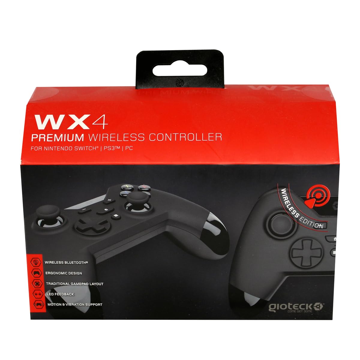 Gioteck WX4 - Manette Bluetooth sans fil pour Nintendo Switch - Manette compacte pour Switch/Switch Lite/PC - Vibrations - Autonomie 12 Heures avec LED Niveau de Batterie - Couleur Noir