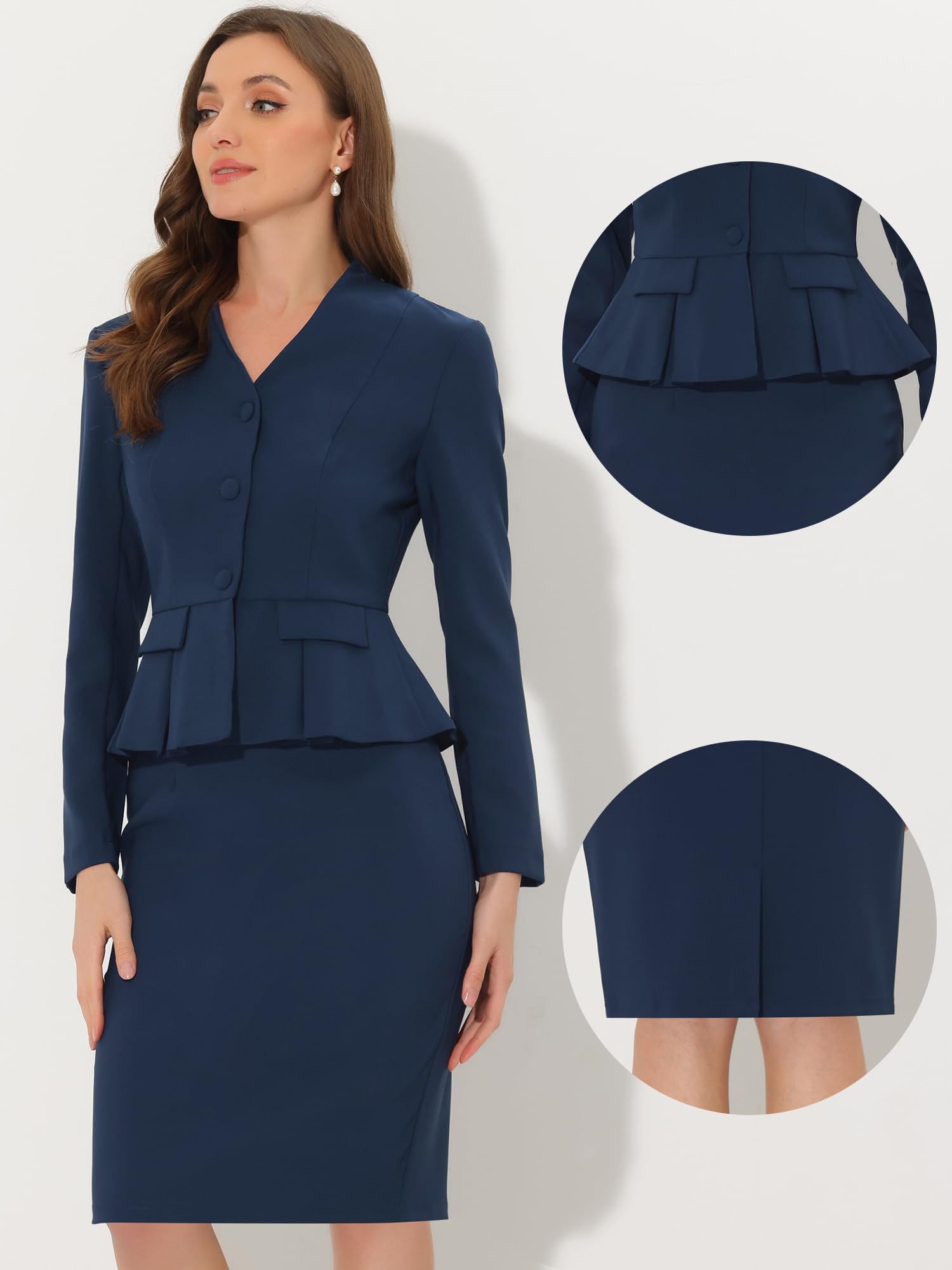 Allegra K 2-teiliges Rock-Set für Damen, langärmelig, Blazer und Bleistiftrock, Business-Anzüge