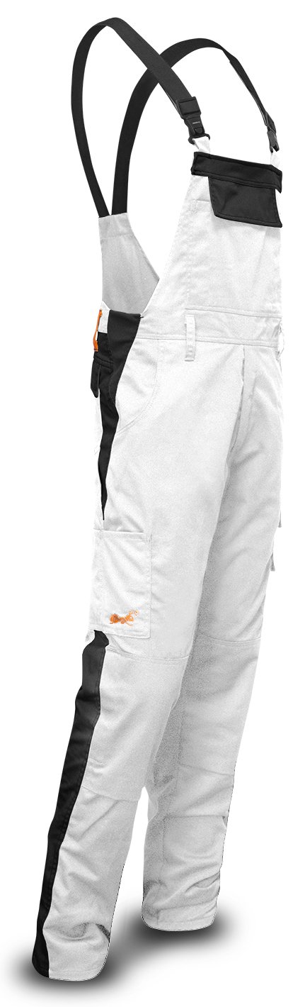 strongAnt® - Salopette da Pittore Berlin Salopette combinati 100% Cotone - Tasche per Ginocchiere - Made in EU - Bianco