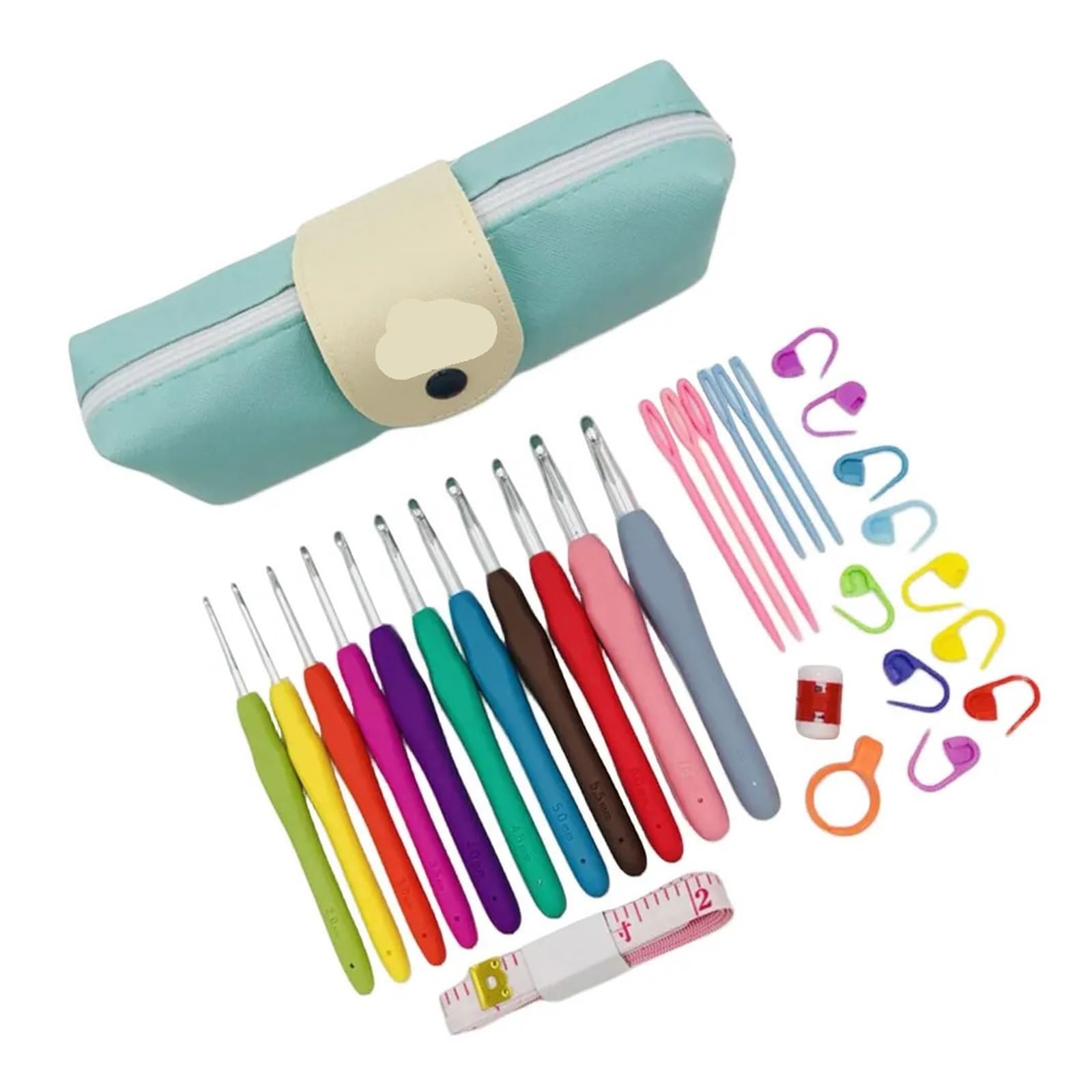 SFOIKVG Crochet Kit Kit de agujas tejer con mango, 11 Uds., Clips for coser, tijeras plástico acero inoxidable, juego ganchos ganchillo para Mujeres