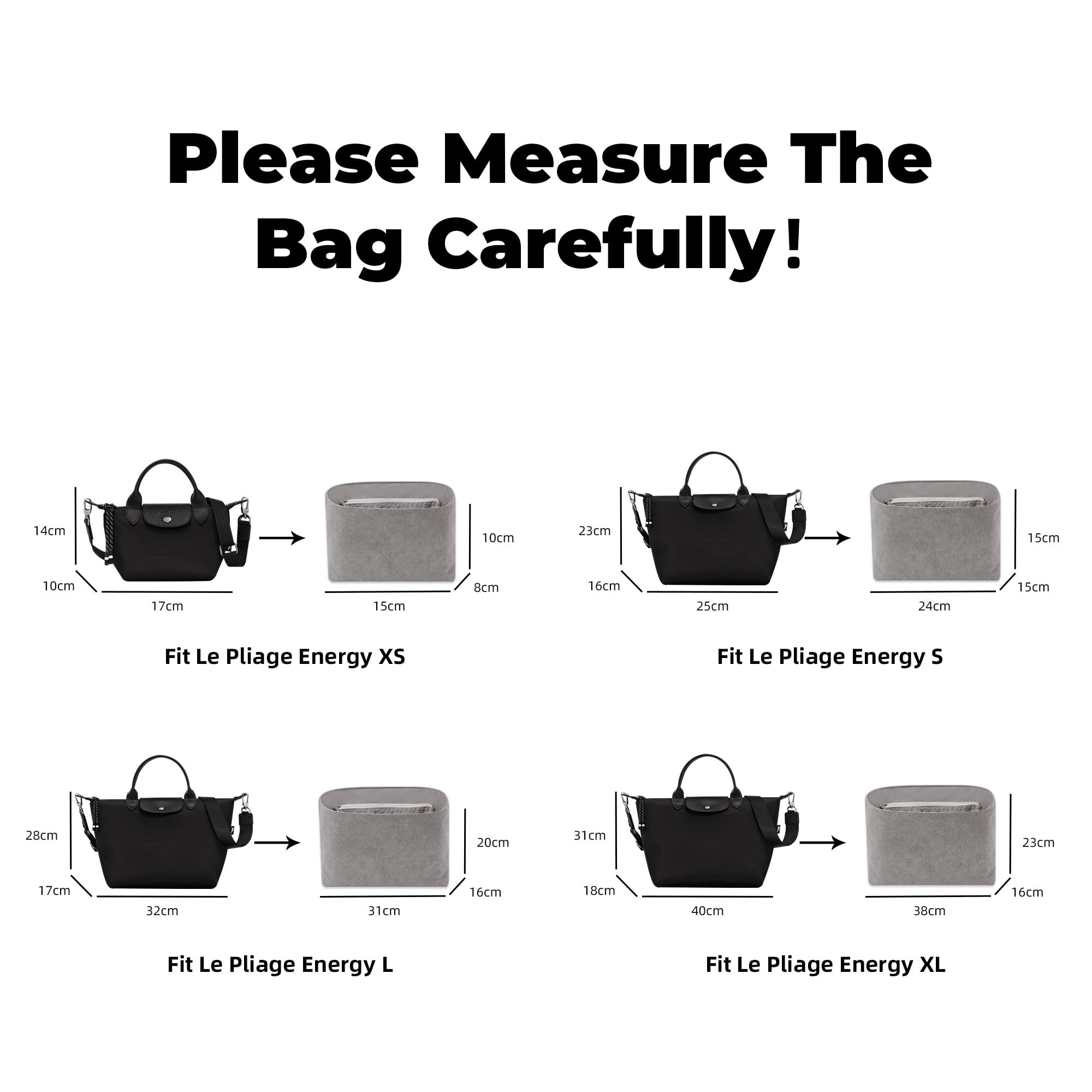 DGAZ Organizador de Bolso para Longchamp Le Pliage Energy, en Seda y Papel Dupont, con Bolsillo con Cremallera y Tira Sujeta-Botellas, Inserto para Bolsos Ligero (Gris Mouette, Energy XS)