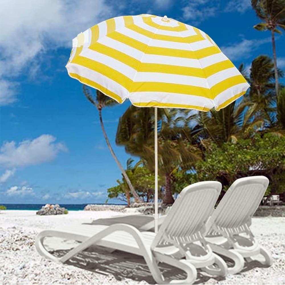 Parasol Plażowy Uchylny 160 cm, Mały Parasol Ogrodowy W Paski Odporny na Ochrona UV z Regulowaną Wysokością, na Imprezę Przy Basenie na Podwórku
