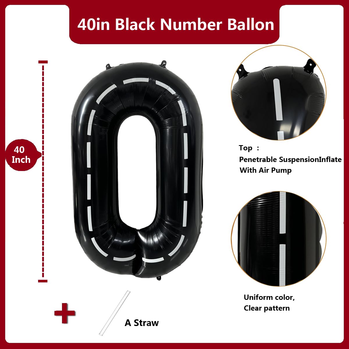 Red 0 balloon 40 Inch Giant Helium Foil Number 0 to 9 Red Balloon Birthday Wedding Party Digital Decorations (Number 0) — view 19