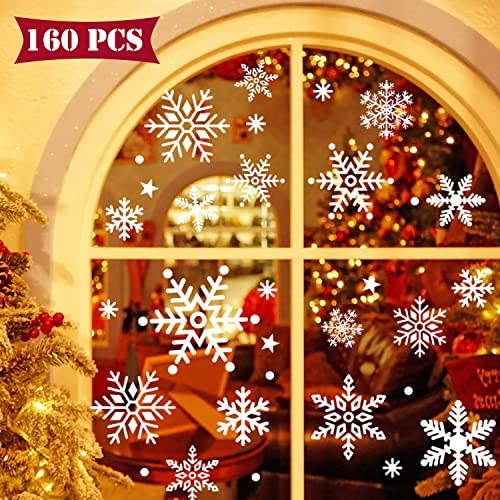 CVOZO Lot de 160 flocons de neige autocollants réutilisables pour fenêtre de Noël, portes, vitrines, vitrines Cover
