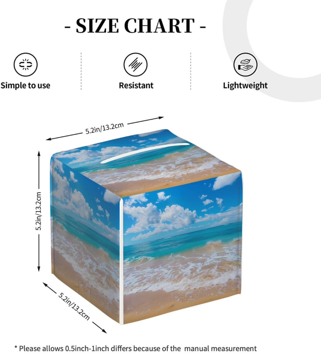 Ocean Sea Beach Themed Tissue Box Cover Leather Tissue Box Case Holder Decorative Facial Paper Organizer for Car Bathroom Tabletop image 4