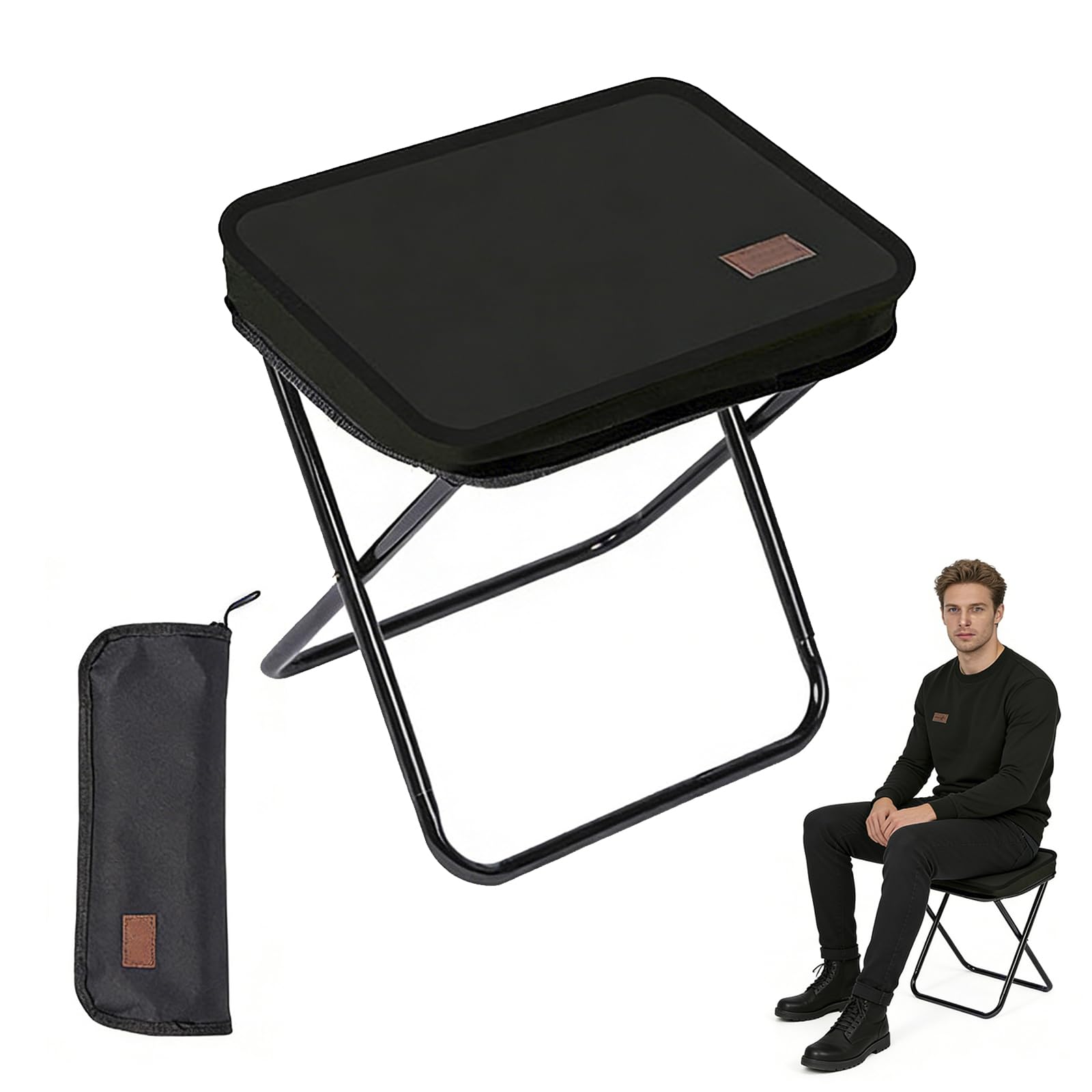 SMYJDMM Camping Stool, 33×26.5×32cm Portable Foldable Compact Outdoor Footstool, Compact Handbag Stool Camp for Hiking Fishing Picnic Outdoor Camping Supplies (Black)