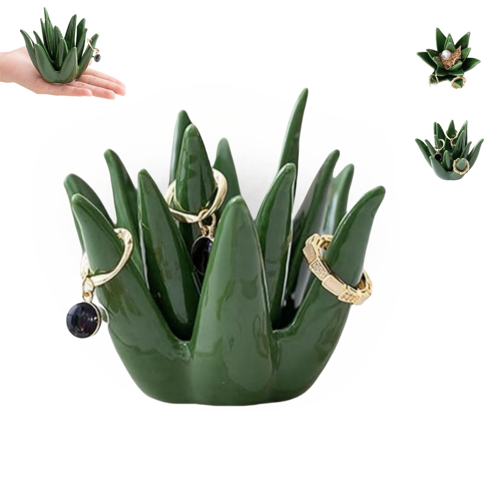 KKpxafl Ceramic Cactus Jewelry Holder, Succulent Ring Holder, Ring Stand, Ring Organizer for Birthday Gifts Home Wedding Decor