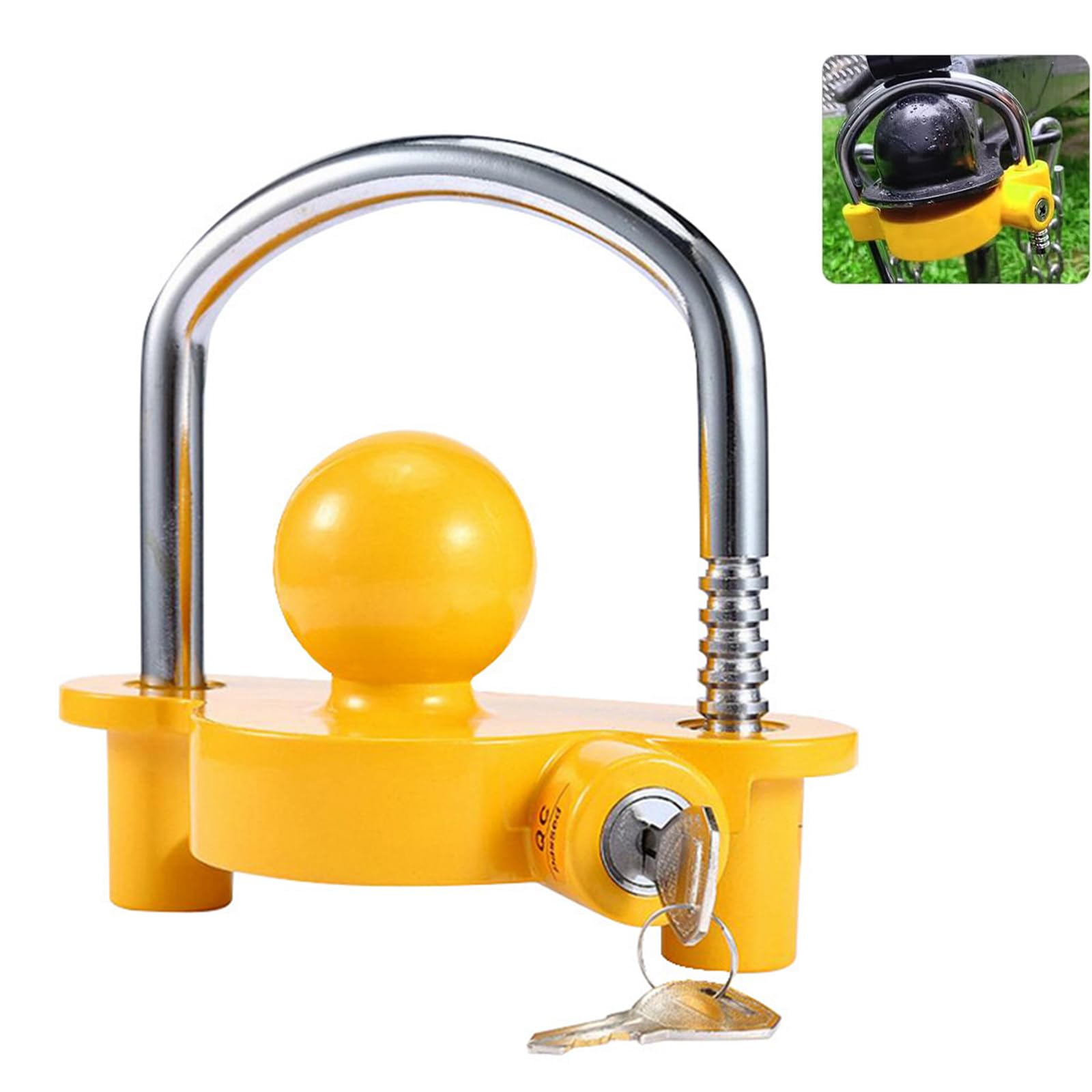 Candado para Enganche Remolque, fácil de Instalar,protección antirrobo, Accesorios Caravana Candado De Seguridad Remolques, Viene con 2 Llaves (Amarillo)