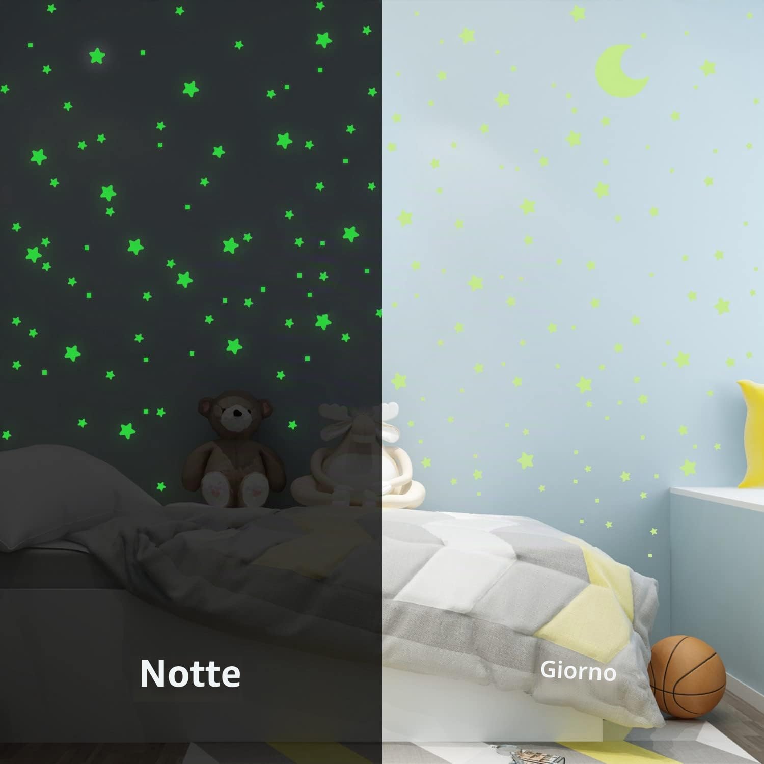 Stelle Adesive Fluorescenti da Parete 455 Pezzi Luminose Soffitto Decorazioni Cameretta Bambini