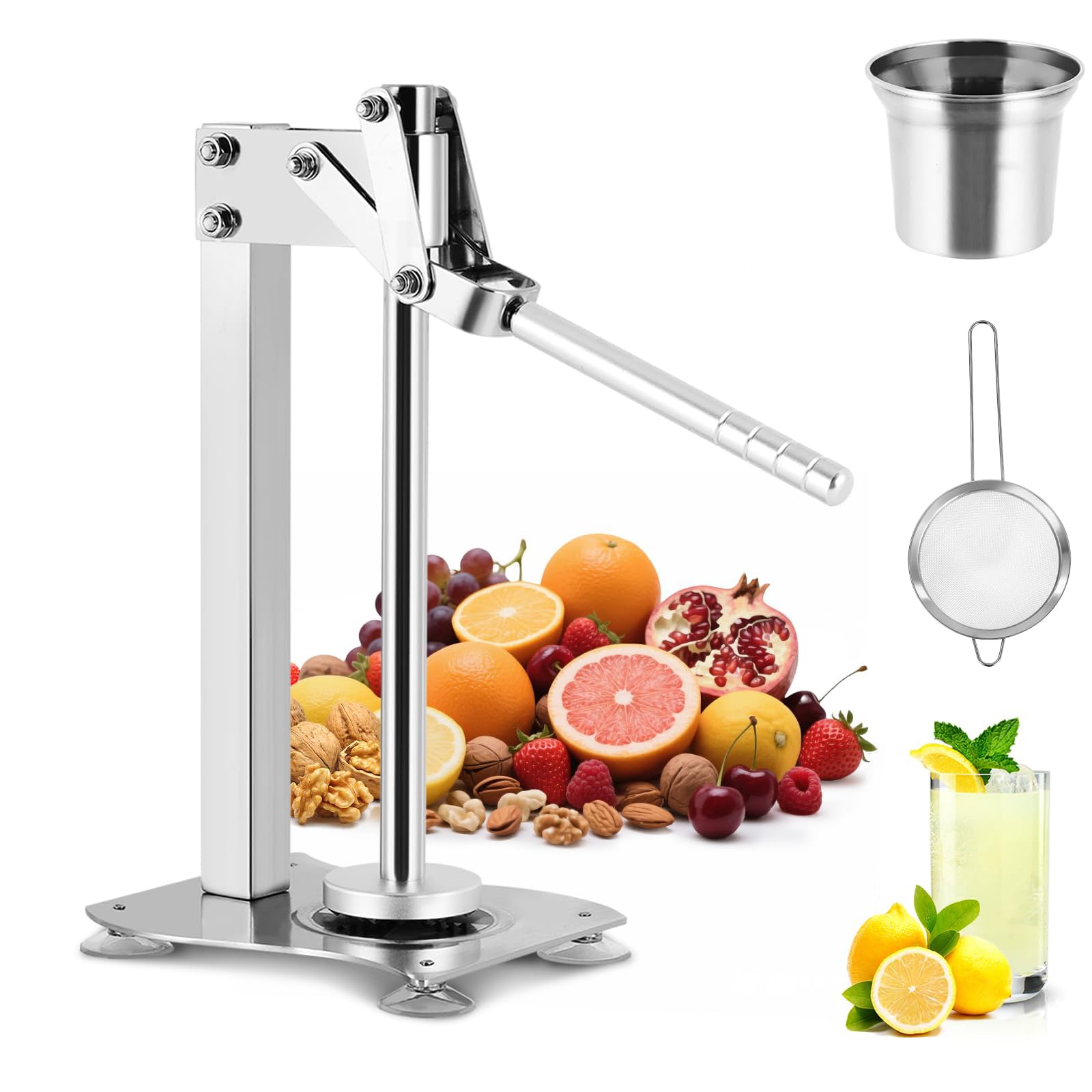 Spremiagrumi in ghisa resistente, con tazza in acciaio inox, spremitura rapida in 3-5 secondi, facile da pulire, ideale per uso domestico e bar