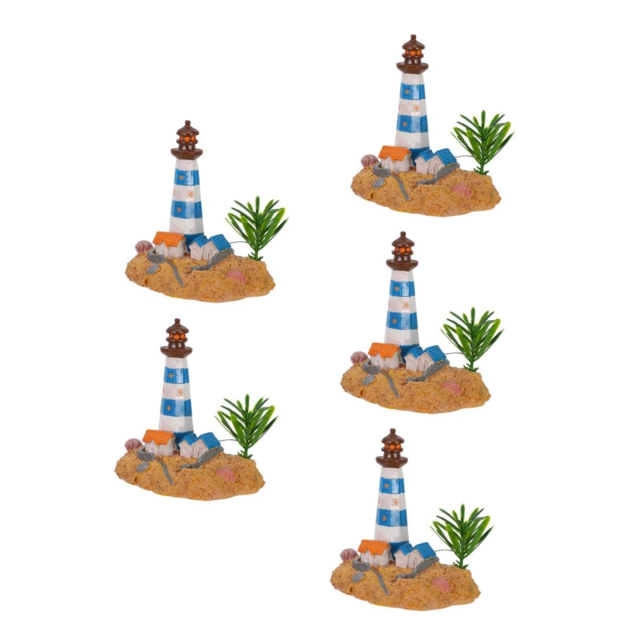 Mobestech 5 Pezzi Ornamenti Per Acquari Decorazione Del Paesaggio Del Serbatoio Di Pesce Castello Dell'ornamento Dell'acquario Arredamento Faro Nautico Guidato Di Grandi Dimensioni Resina