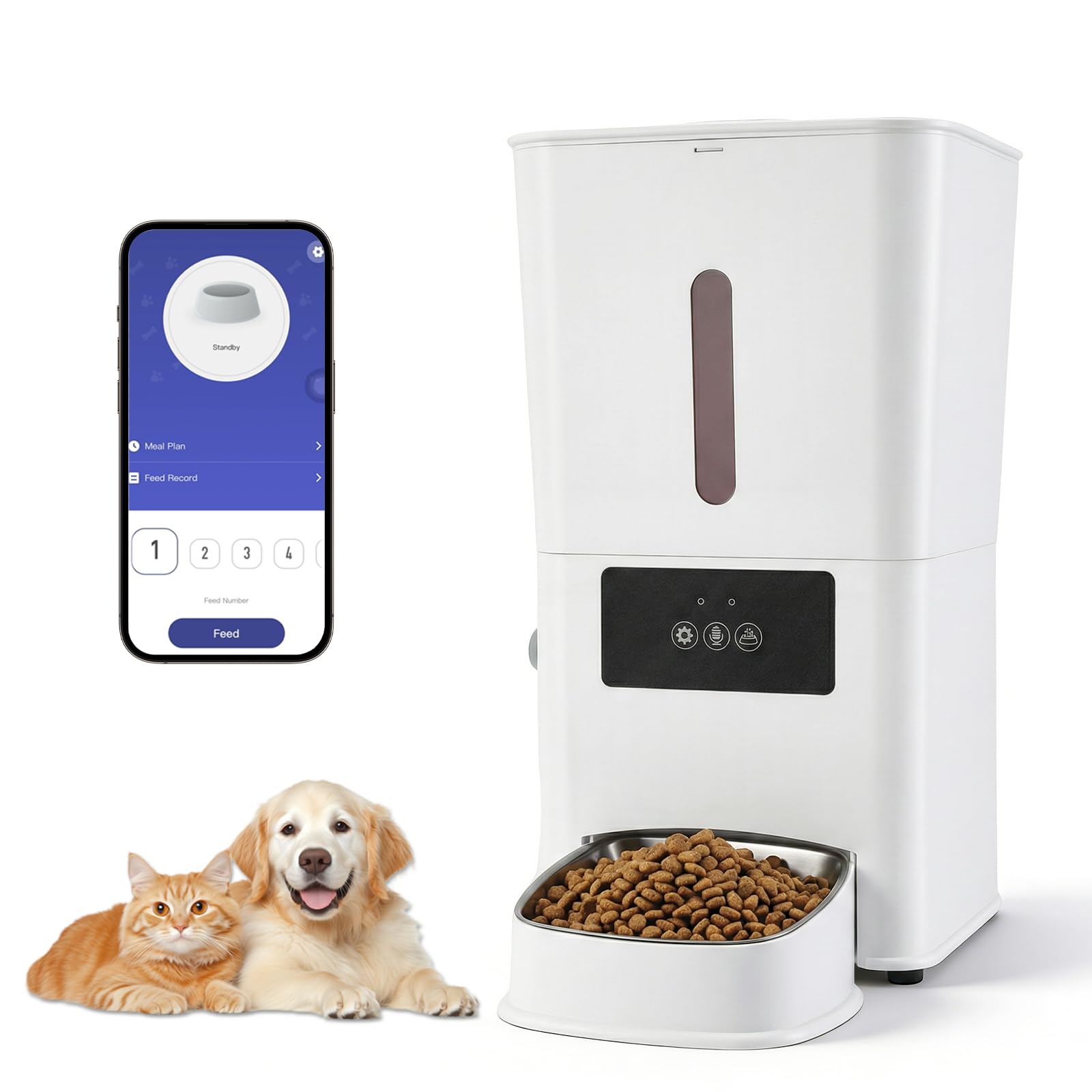 Distributeur Automatique de croquettes 8L Intelligent, Wi-FI & app, 1-10 Repas/Jour, portions 20g, minuterie, Chats & Chiens, capacité 5kg, étanche, Anti-Blocage, Voix personnalisée