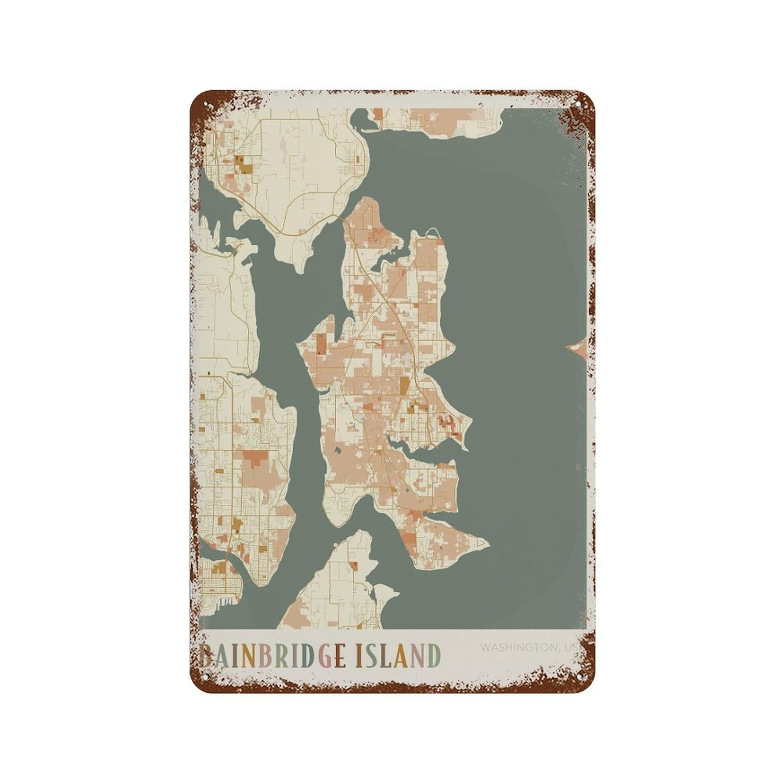 xiaoxiaoshen Bainbridge Island Map Washington Boho Decor (2) Wall Decor Art Metal Tin Poster Modern Home Decor Art Home Bar Shop Decorations Vintage Sign 30x20cm