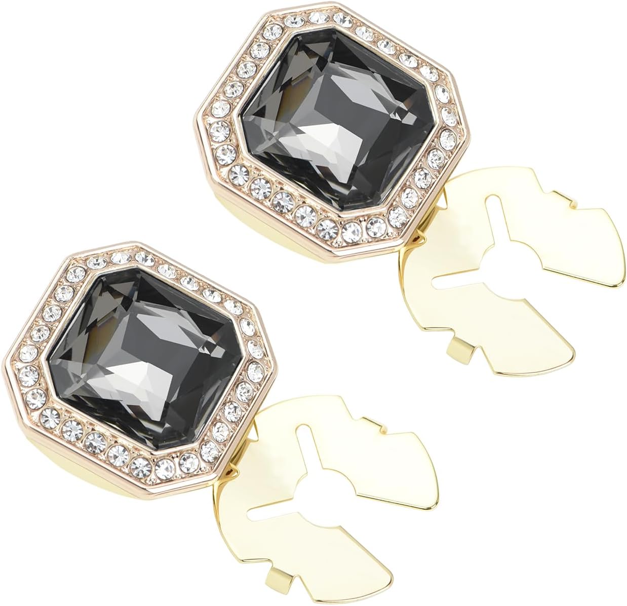Large Square Glass Crystal Button Covers Cufflink Snap-On Jewelry Clips for Shirts & Jackets, Damage-Free Decorative Button Accessories
