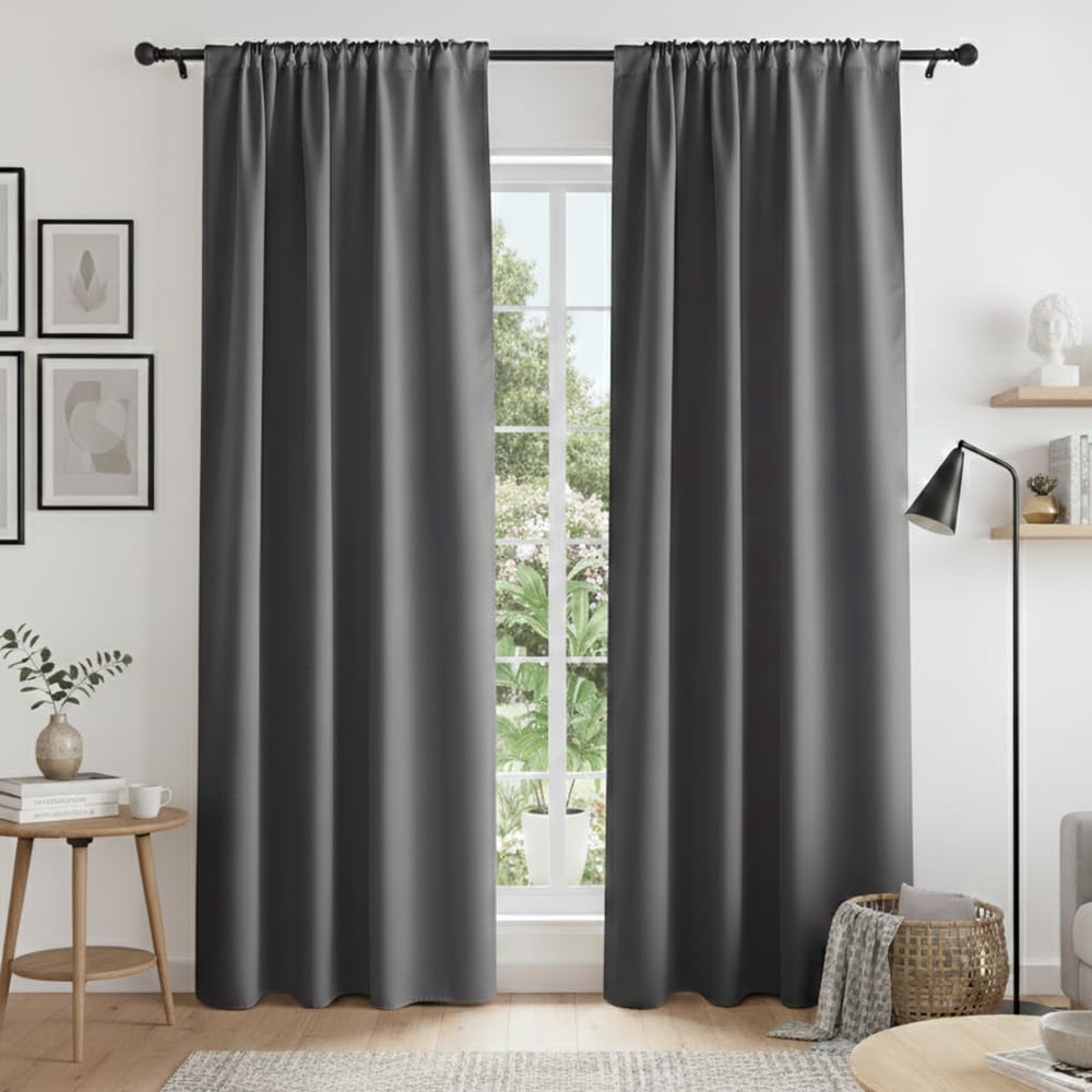 PONY DANCE Blackout Thermal Curtains - Light Blocking Window Treatments Drapes Home Decor Rod Pocket Curtain Panels & Draperies for Living Room, 52 x 84 Inches, Gray, 2 Pieces