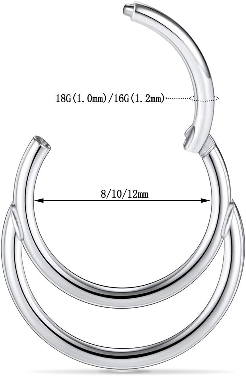 FUNLMO 18G Septum Daith Jewelry Septum Daith Helix Conch Piercing Jewelry Septum Nose Ring Septum Hoop Septum Piercings Septum Clicker Stainless Steel 8mm Cartilage Daith Helix Lobe Earrings Silver - Image 2