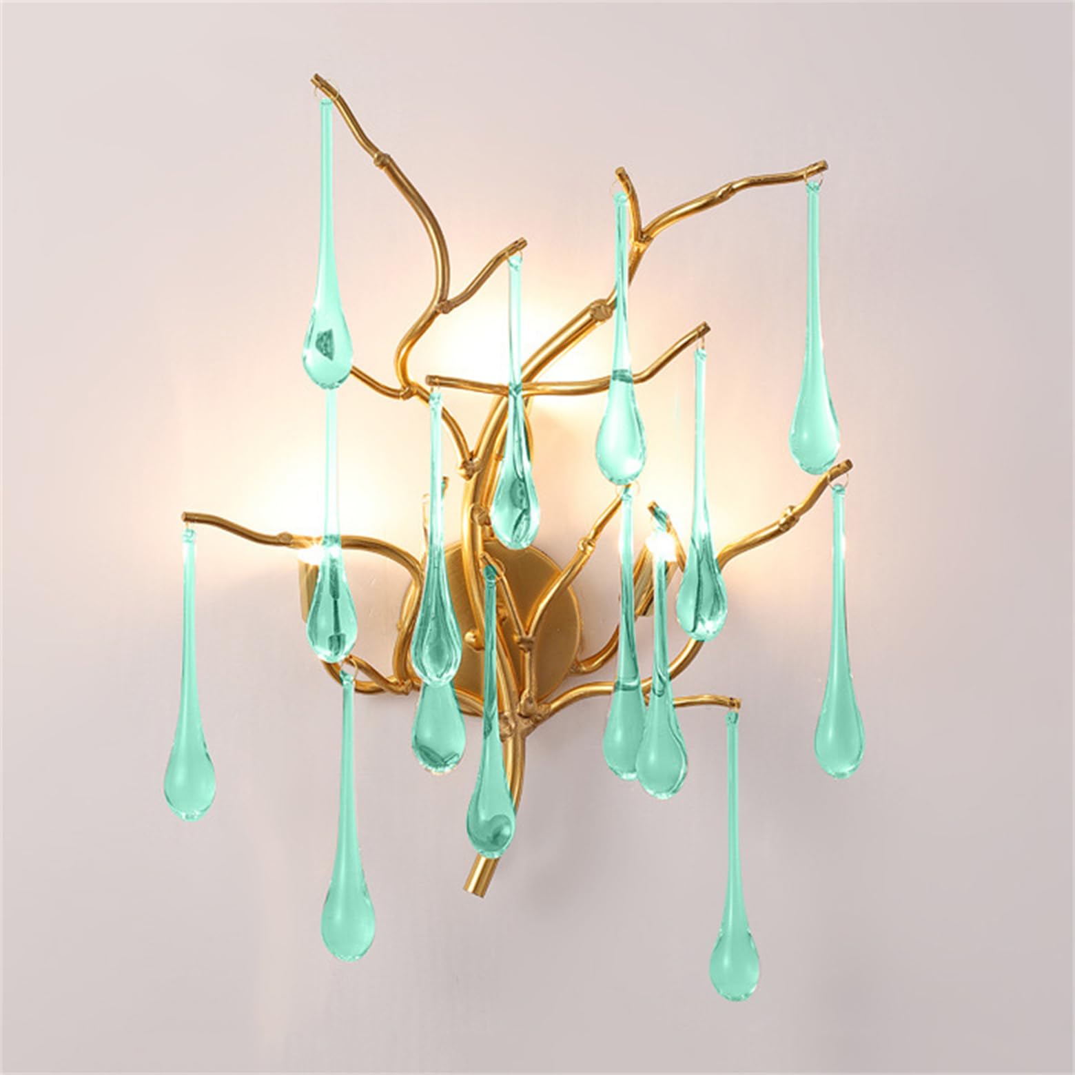 MESOVFCA Modern Crystal Wall Light, 3 Lights Raindrop Wall Sconce, Tree Branch Wall Lamp Light Fixtures, Bedside Lamp for Bedroom, Living Room, Foyer,Green