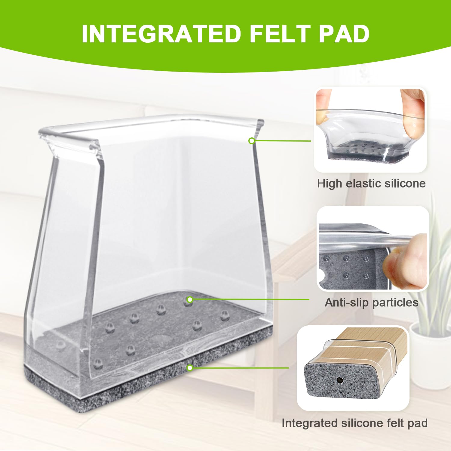 32Pcs Chair Leg Floor Protectors, Rectangular Protectors for Furniture Legs Furniture Sliders - Image 3