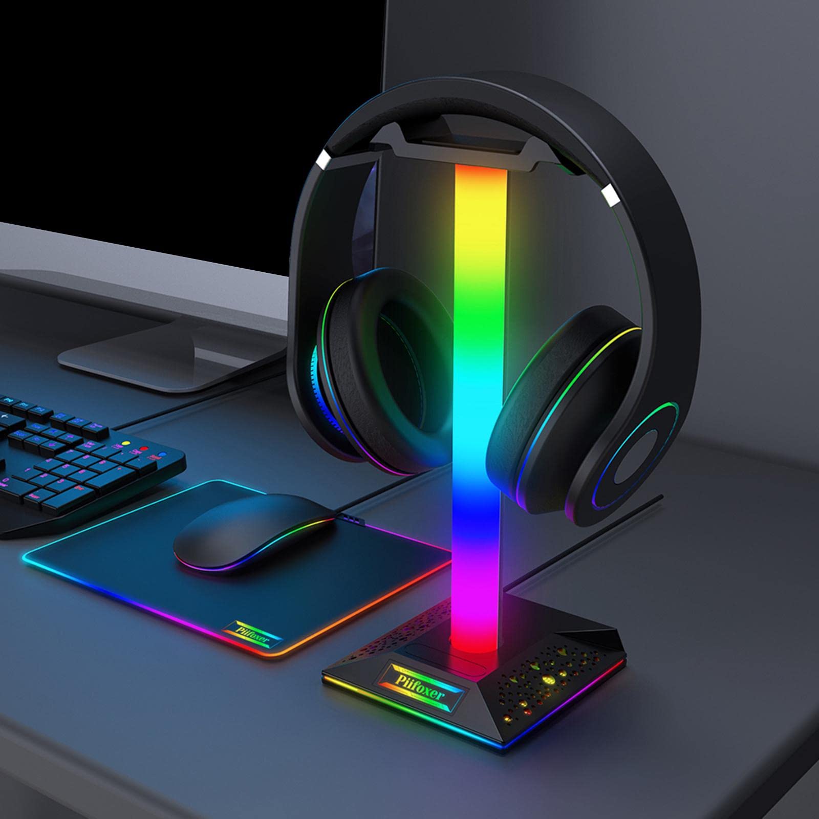 2 x supporto universale per cuffie RGB 3,5 mm, resistente per scrivania, PC, laptop