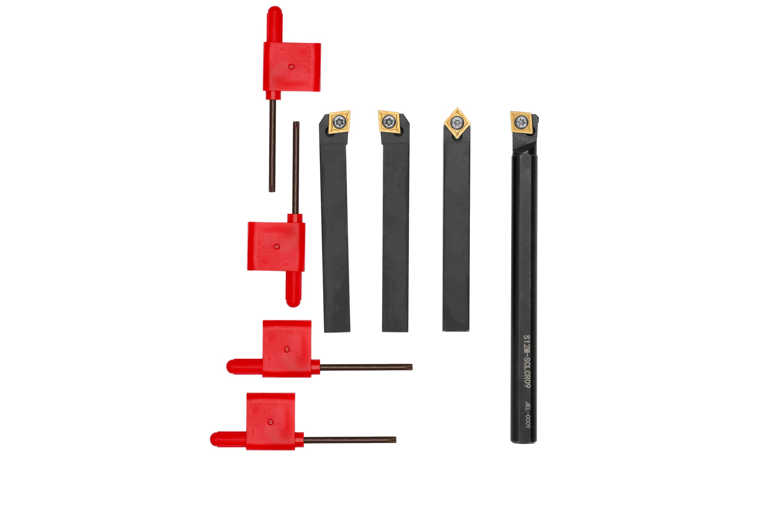 Indexable Lathe Turning Tool 1/2" 12mm Shank 14PCS Kit, 4PCS Metal Lathe Tools Holder 10PCS CCMT09T304 Carbide Insert for Turning Boring Grooving, SCMCN1212H09/SCLCL1212H09/SCLCR1212H09/S12M-SCLCR09
