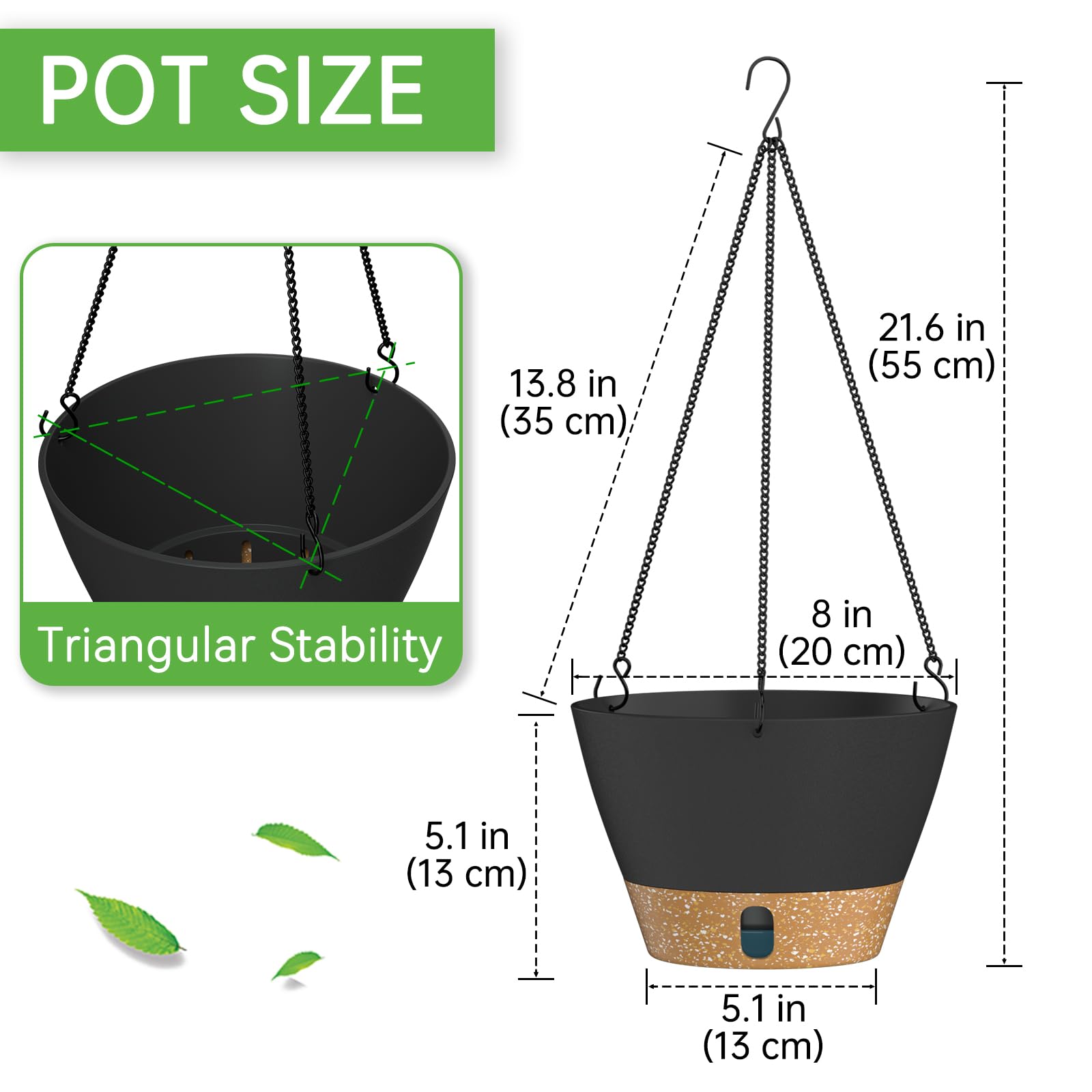 ZMTECH Maceta Colgante de 20 cm Maceta Colgante de 8 Pulgadas con Agujeros de Drenaje Plato para Plantas De Jardín de Casa de Interior Exterior (Gris Oscuro, Juego De 2)