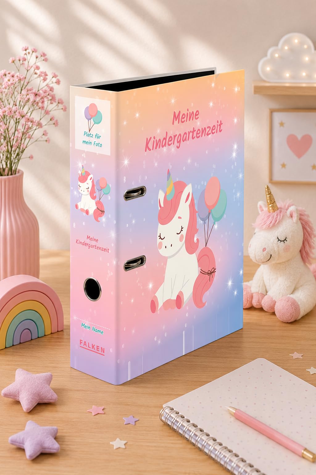 FALKEN 6 raccoglitori scuola materna A4 dorso 8 cm assortiti | Made in Germany con tasca, raccoglitore per asilo e portfolio bambini