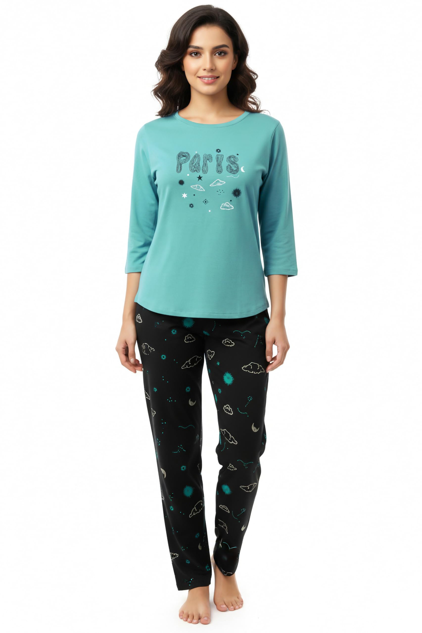 beebelle Night Suit for Women's Universe Printed Cotton Night Dress of Shirt and Pajama 1169-picture-57