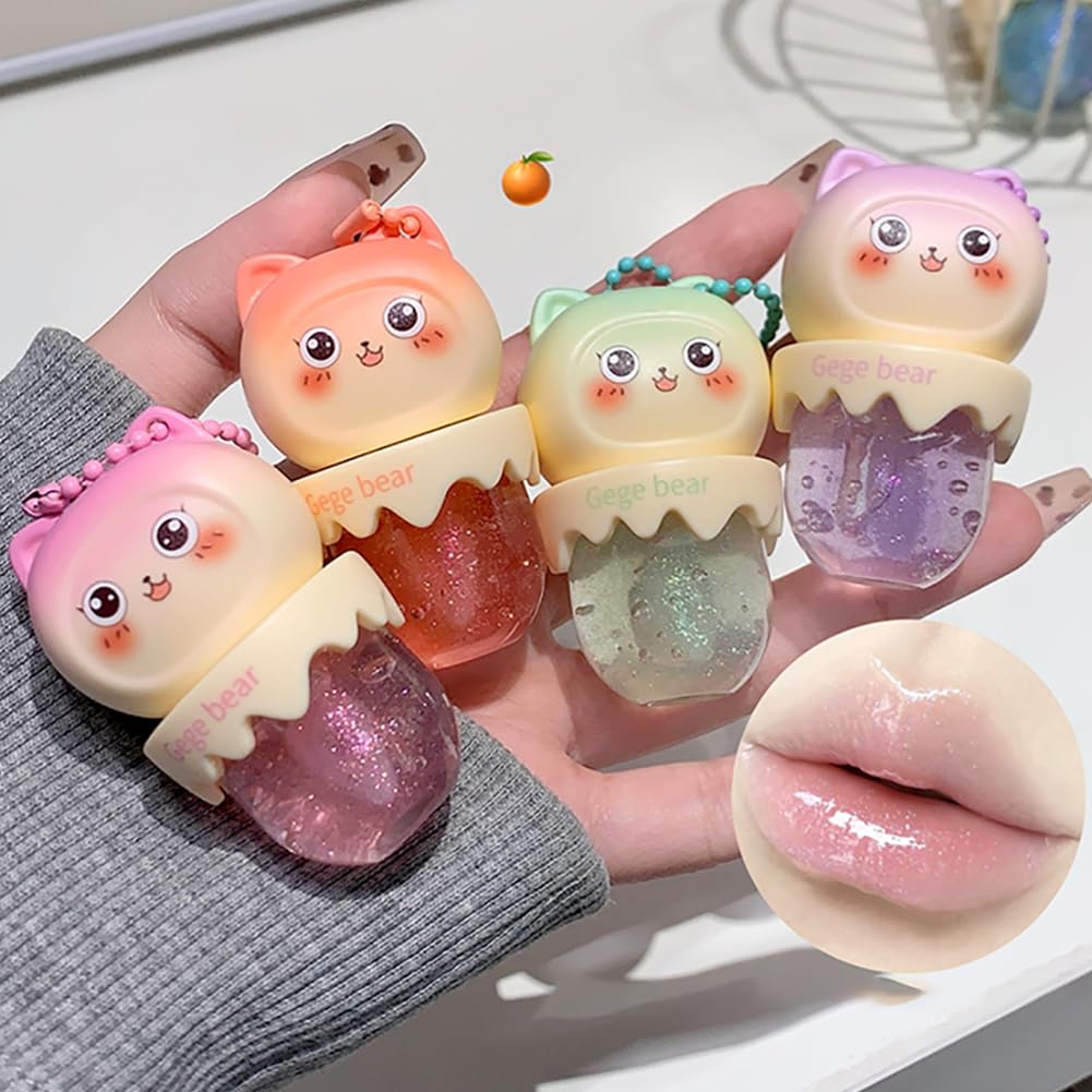 Cute Lip Gloss for Girls, 4Pcs Fruity Flavors Moisturizing Gloss, Hydrating Jelly Lip Make Up,Birthday,Friendly, Party Gift