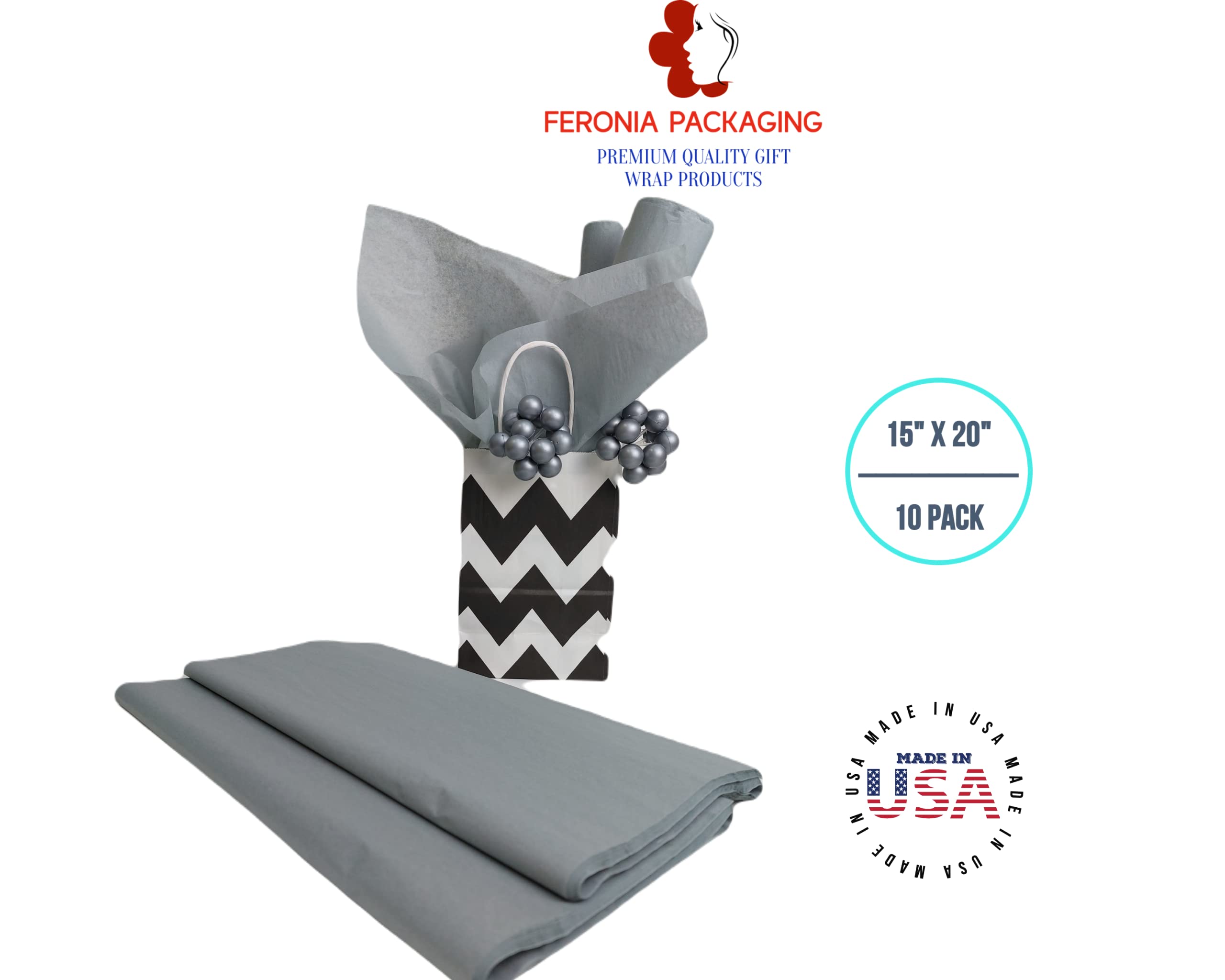 Gray Tissue Paper Squares, Bulk 10 Sheets, Premium Gift Wrap And Art Supplies For Birthdays Holidays Or Presents By Feronia Packaging Large 15 Inch X 20 Inch Made In Usa