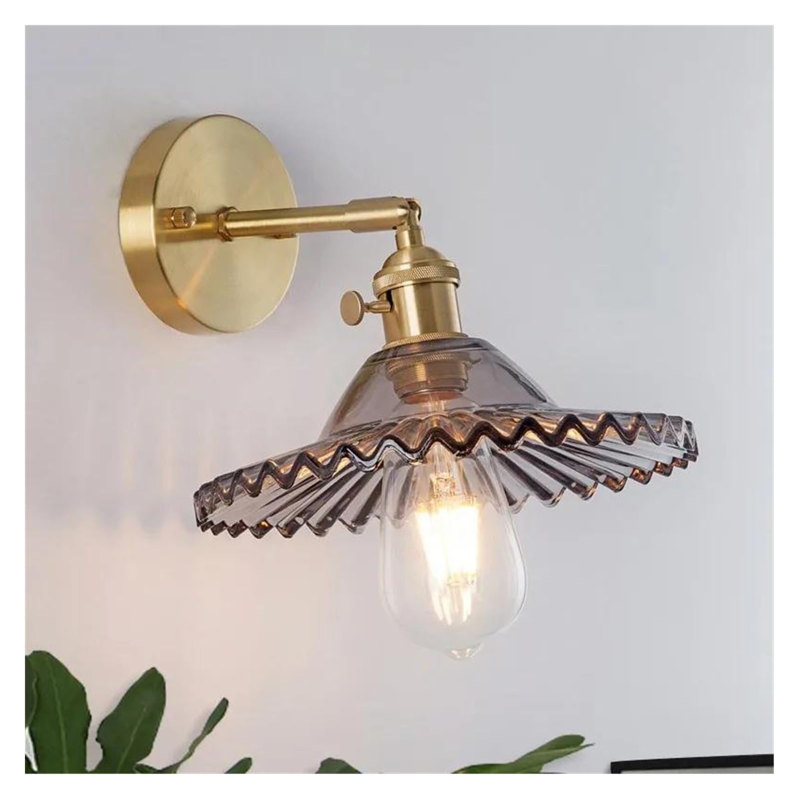 ZTCHSENZT Wall Sconces, Janpan Copper Glass LED Wall Light Fixtures Bedroom Bathroom Mirror Retro V-intage Lamp Sconce Wandlamp Applique Murale,A
