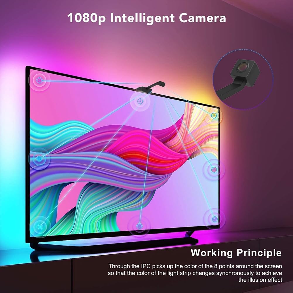 DONGXIAO Luce a LED for TV, luci TV Retroilluminazione TV a LED, TV LED,Schermo TV con Impugnatura for Fotocamera Striscia di Luce Ambientale LED Intelligente sincronizzata(TV72~85in)