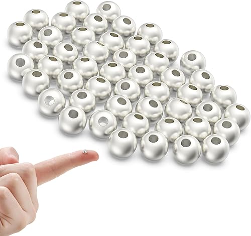 Miniatura 10 de Ofiuny Cuentas de plata de ley 925 genuinas para hacer joyas, 100 cuentas redondas lisas de 0.098 pulgadas (0.098 in), cuentas espaciadoras de bolas