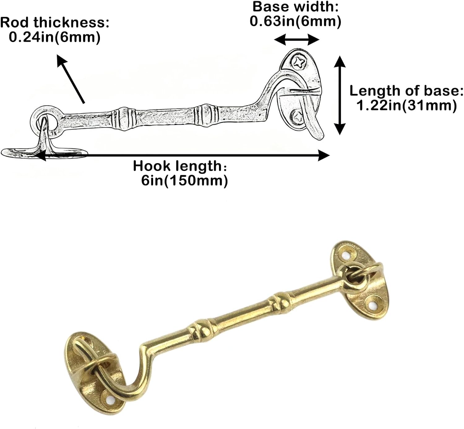 Geesatis 6 Inch Heavy-Duty Stainless Steel Swivel Latch – Solid Thickened Rust-Proof Gate Hook for Windows, Doors & Cabinets – Secure Locking for Barn Doors, Sheds & Gates (1 Pack),Gold