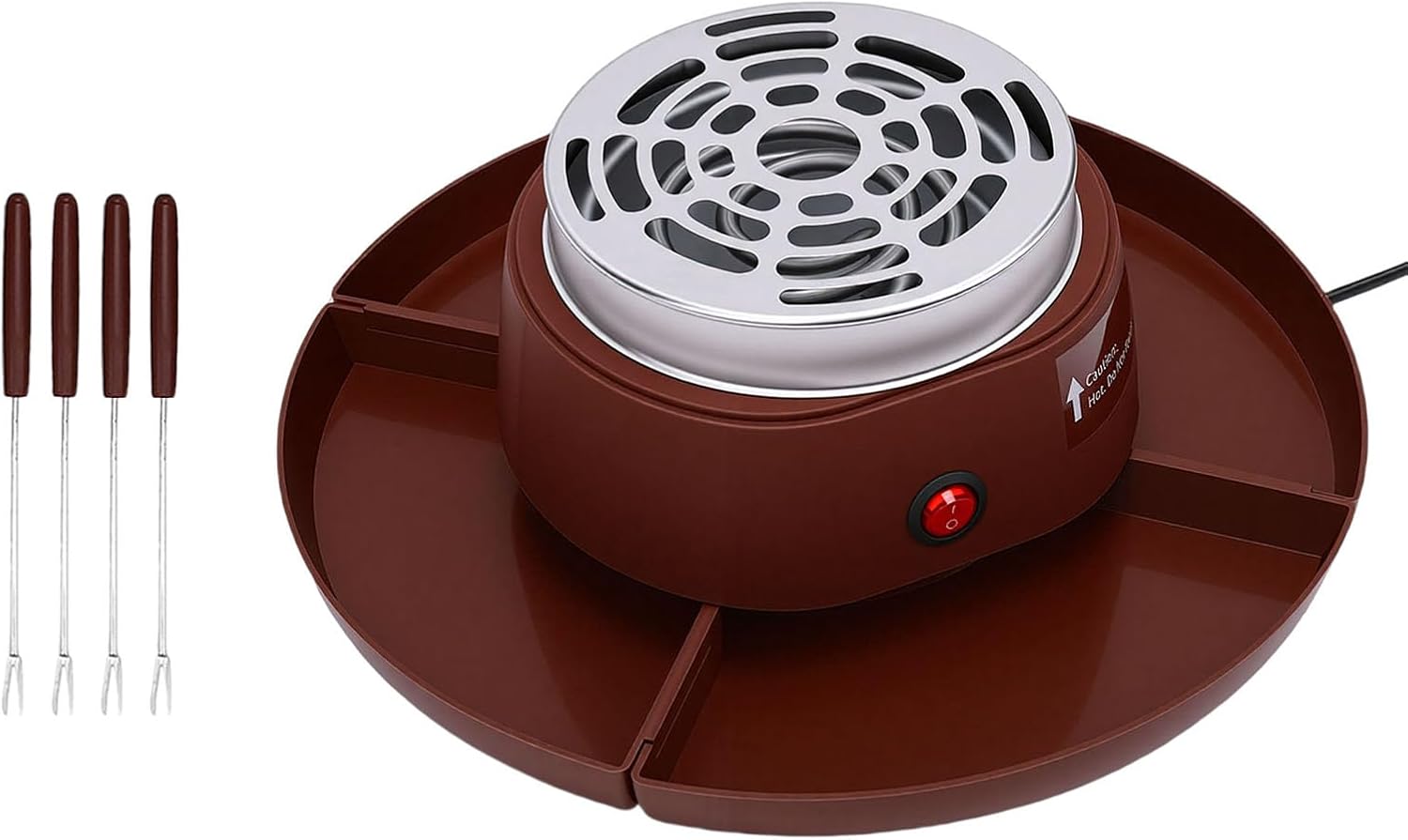 Pssopp 2 in 1 Electric Smores Maker Fondue Pot, Indoor Tabletop Chocolate Melting Pot with 4 Roasting Forks 4 Detachable Trays for Home Party (US Plug 110V)