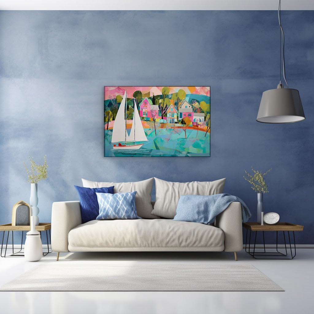 Canvas for Living room. Sailboat Serenity: Capturing the Essence of Coastal Bliss Through Artful Expression, 27 x 18 inch Canvas Wall Art - Contemporary Masterpieces - Modern Home Decor