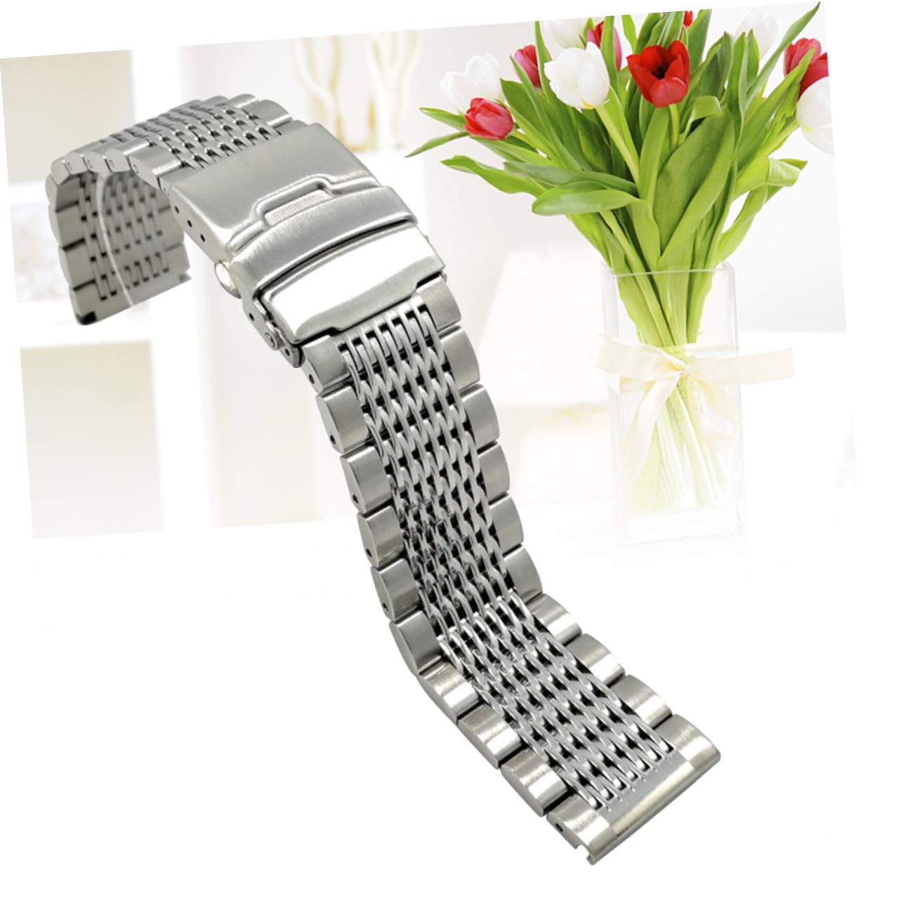 Correa de Reloj de Acero Inoxidable 20 Mm Cierre Ergonómico y Soldadura sin Costuras para Reemplazo de Relojes Elegantes