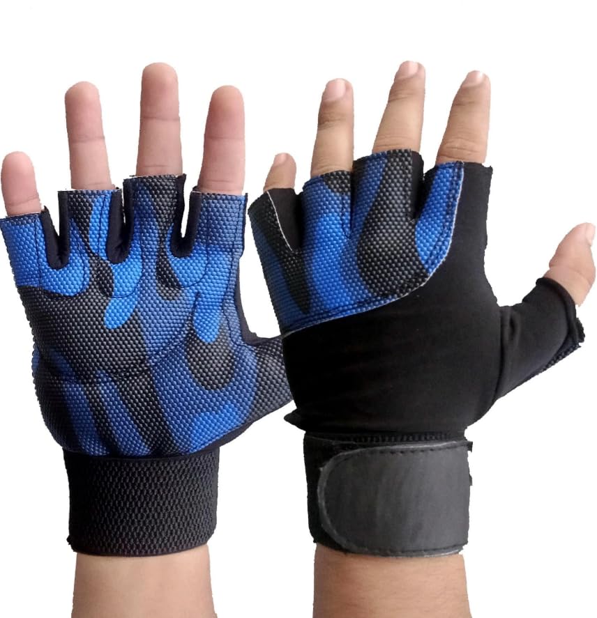 GymWar Gym Gloves with Strong Wrist Strap Anti-Slip & Shock Absorbent Wrist Supported Gym Gloves for Bodybuilding Breathable Material (Blue)-image-22