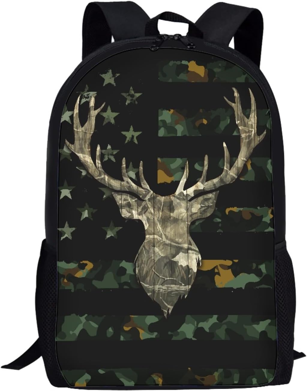 Mumeson Cool Deer and America Flag Print Kids Backpack Schoolbag Soft Cushion Shoulder Straps Rucksack Daypack Durable Zipper Closure Bookbag for Boys Middle School