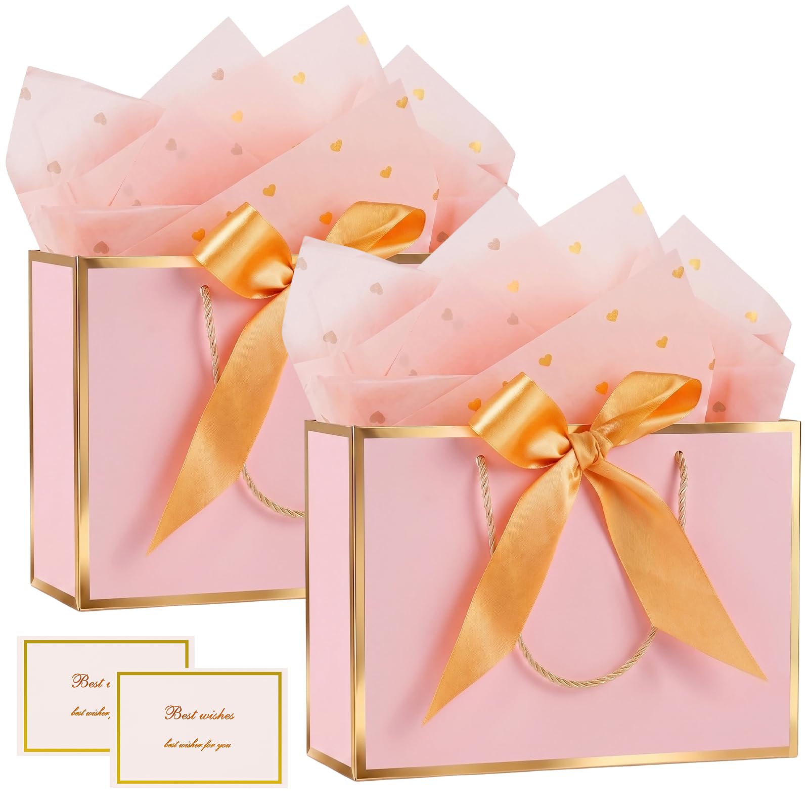 Mifferer Gift Bags for Present, 2 Pcs Medium Gift Bag with Tissue Papers and Gift Cards, Paper Gifts Bags with Handles for Women Men Birthday Wedding Party
