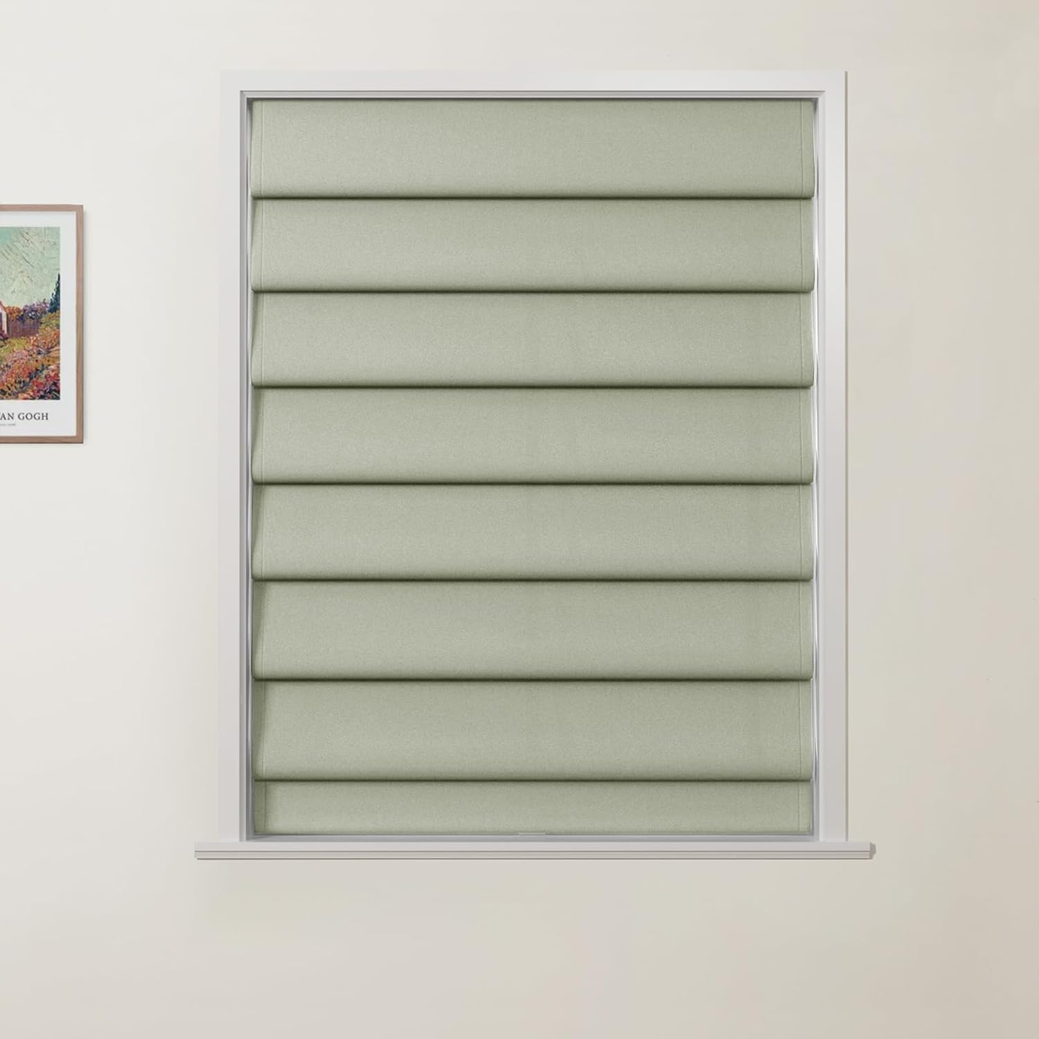 TWOPAGES Cordless Cotton Roman Shade for Kitchen Windows, Light Filtering Blackout Roman Window Shade, Custom Made Roll Up Window Shade for Home, Install Hardware Included, 1 Piece, Sterling