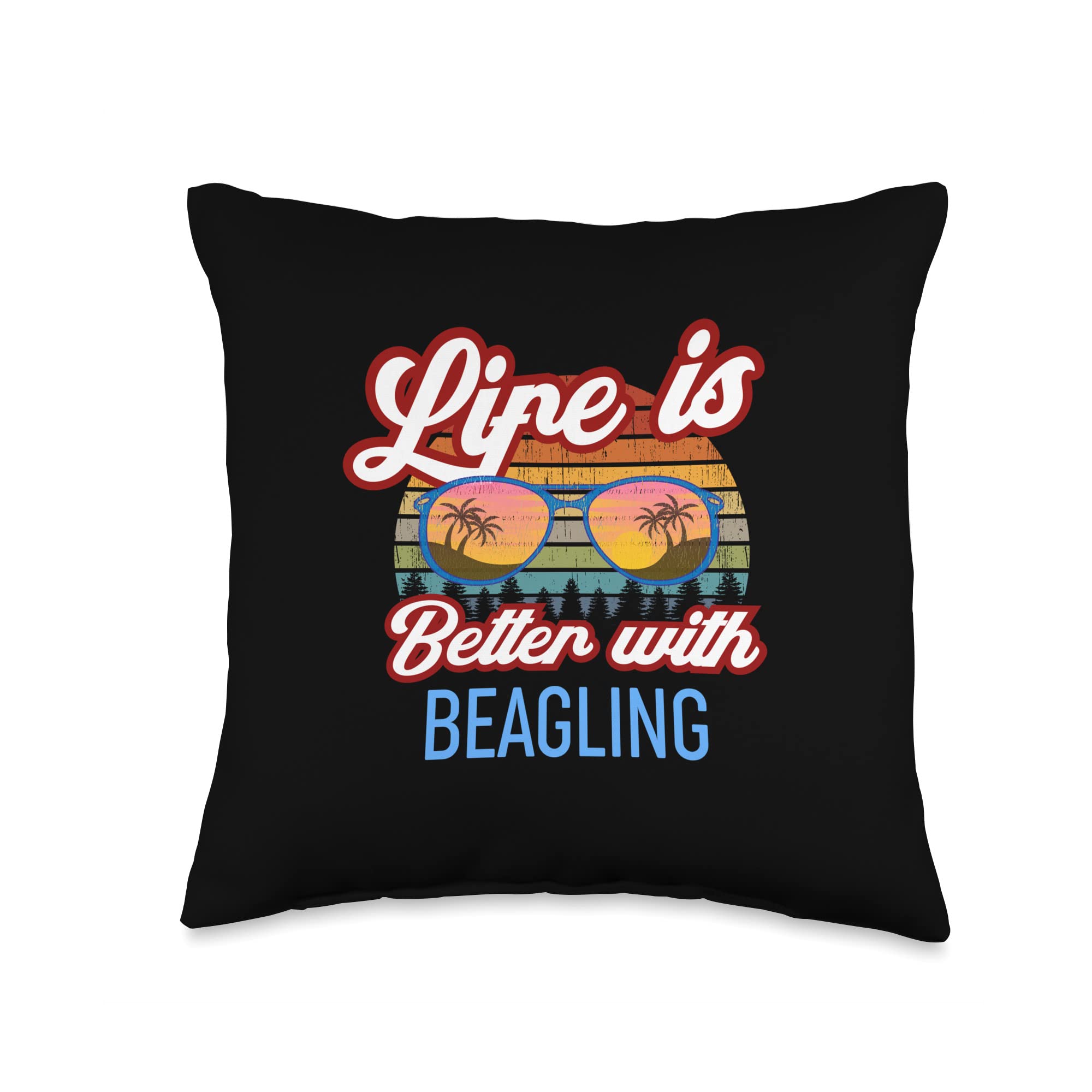 Beagling Vintage Sunset - Retro Sport Design Retro Sunset Slogan-Life is Better with Beagling Throw Pillow, 16x16, Multicolor