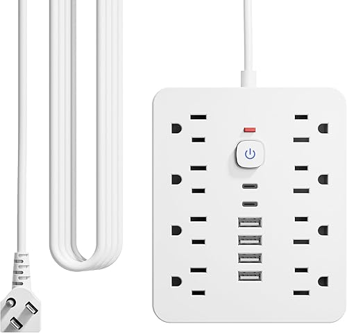 Miniatura 10 de Regleta de protección contra sobretensiones de 5 pies - Cable de extensión Chiefway con múltiples tomacorrientes (8 tomacorrientes de CA, 4 puertos