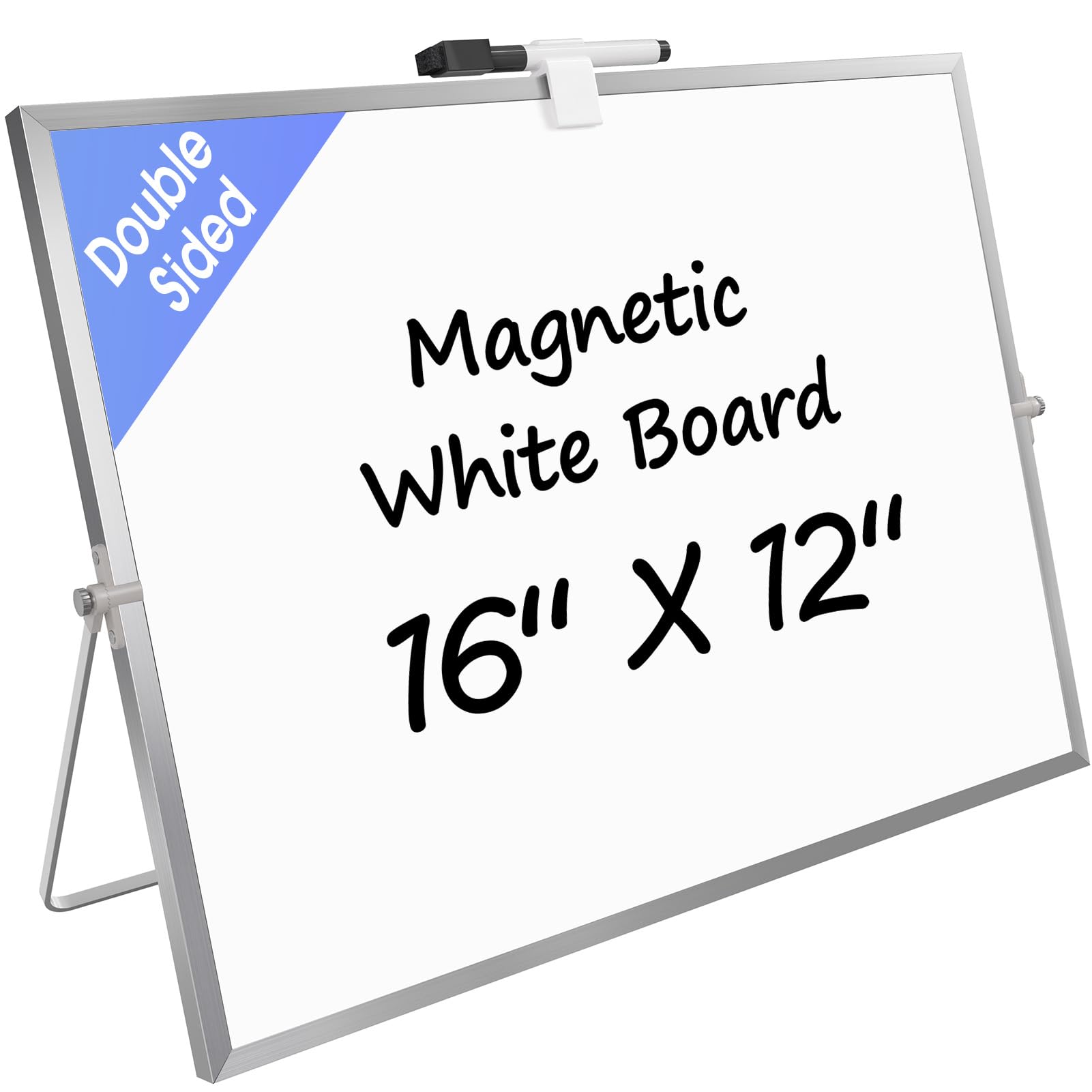 MaxGear Dry Erase Magnetic White Board, 16" x 12" Double-Sided Dry Erase Board with Stand, Large Desktop Whiteboard for Home, Studio, Office - Planning, Memo, to Do List, Studing