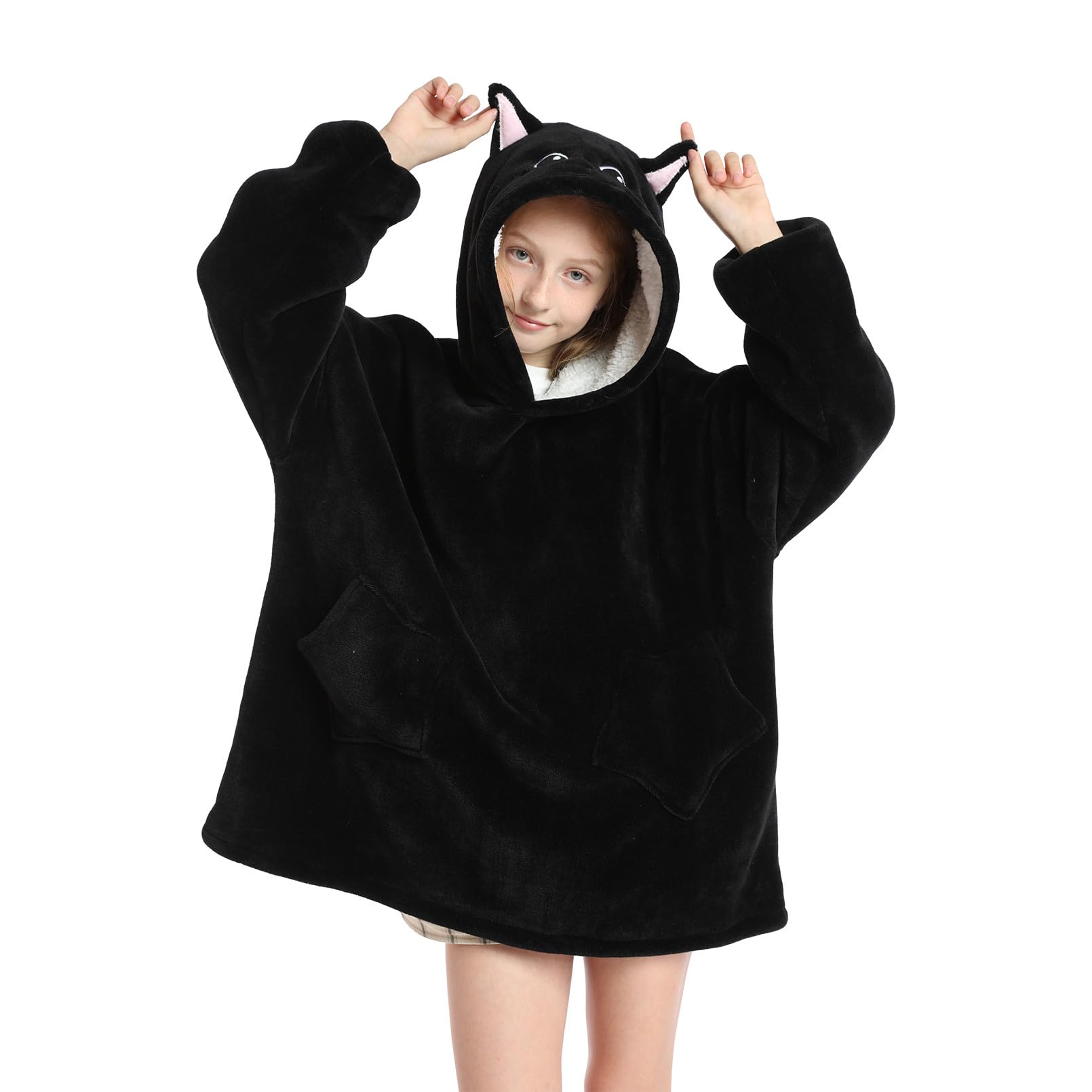 Wearable Blanket Hoodie for Kids Oversized Animal Hooded Blanket Soft Flannel