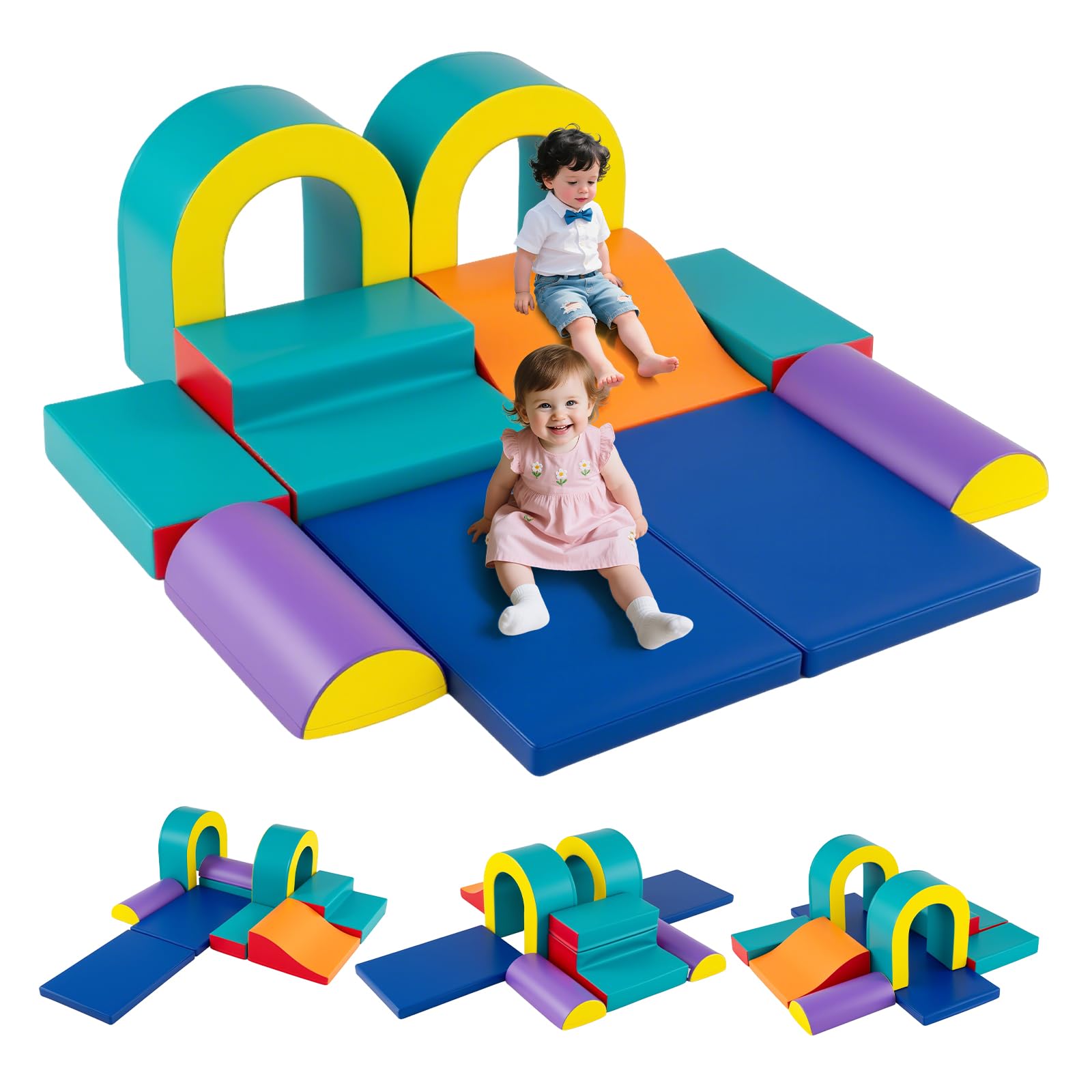 GOPLUS 10 PCs Parcours Motricité de Bébé Montesorri, Parcours Escalade en EPE avec Coutures Renforcées, Design Convertible pour Combinaisons Infinies, pour Tout-Petit Garçons Filles 1+ Ans (Vert)