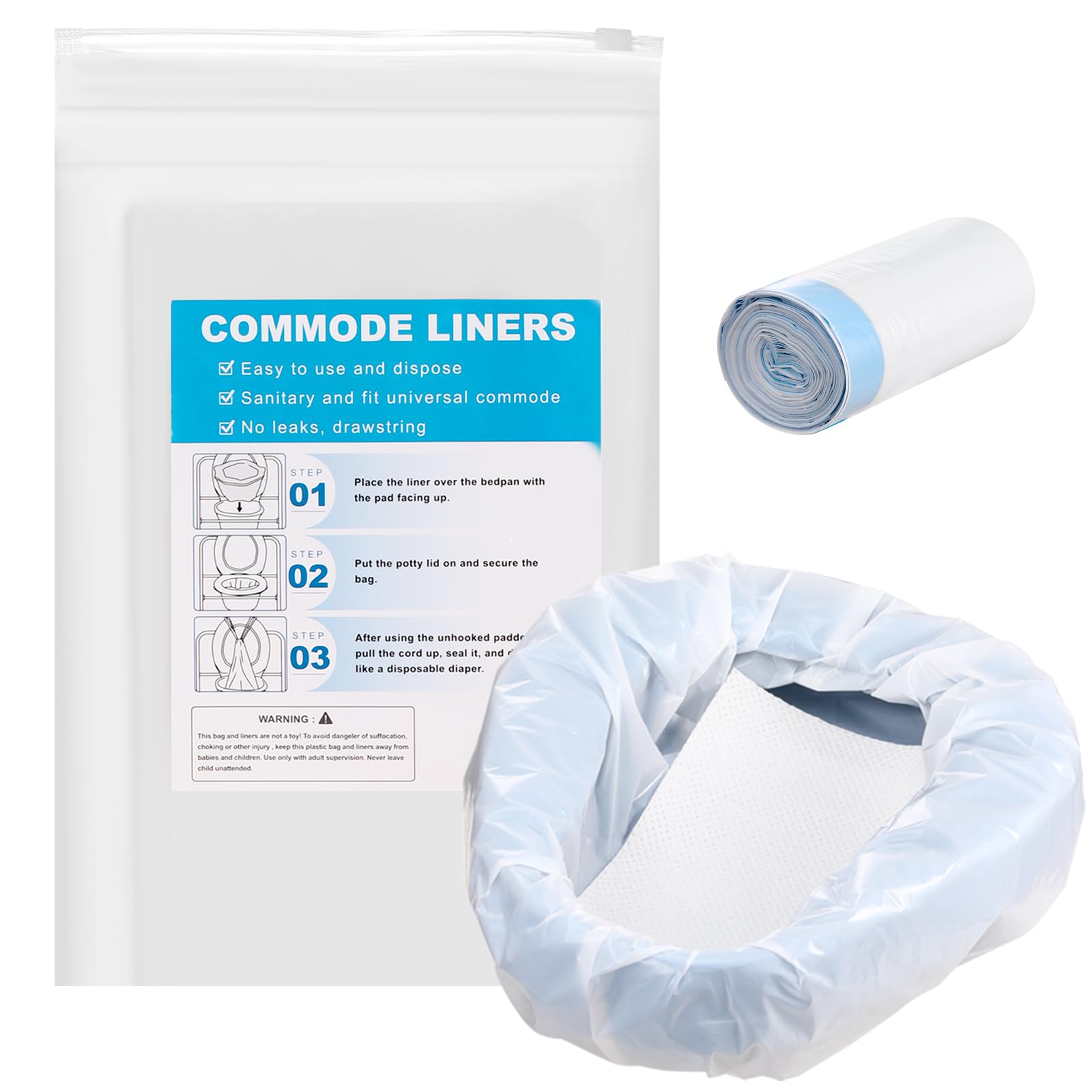Commode Liners with Absorbent Pads Disposable Bedside Commode Liners and Pads for Commode Toilet Chair Bucket Bags (20 Bags + 20 Pads)-image-6